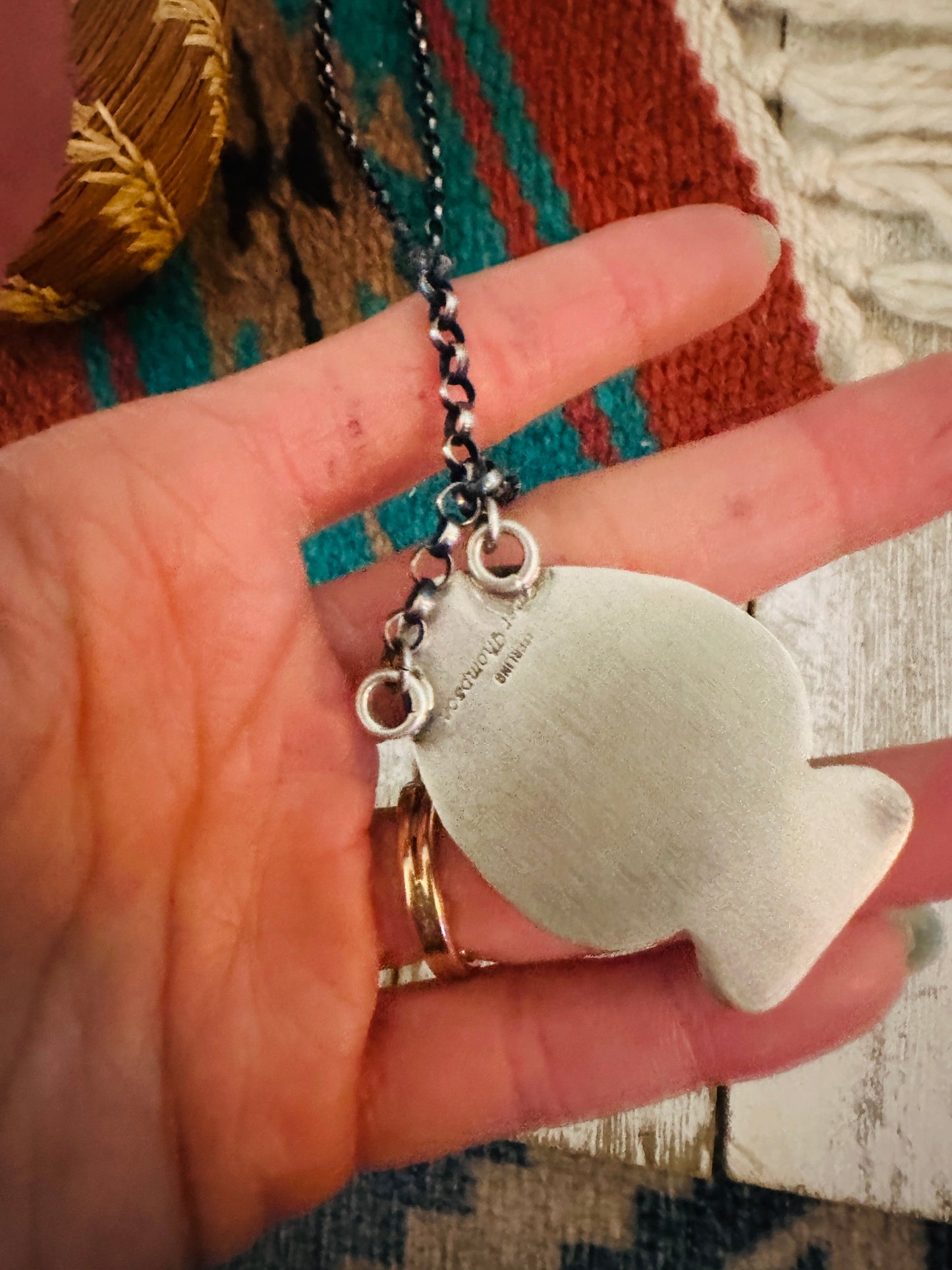 Handcrafted Sterling Silver & Multi Stone Inlay Spade Necklace