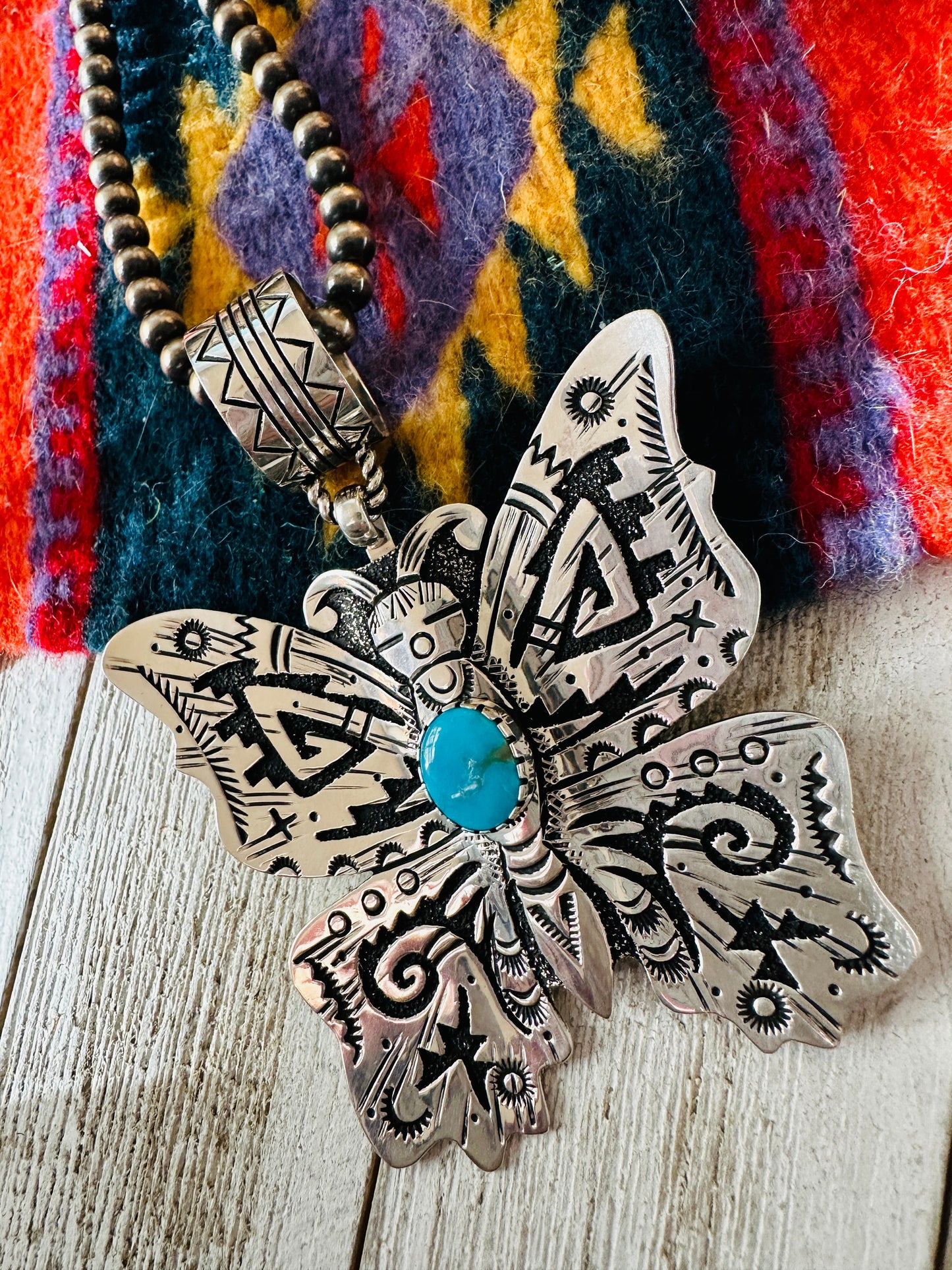 Handcrafted Turquoise & Sterling Silver Butterfly Pendant Signed Richard Singer