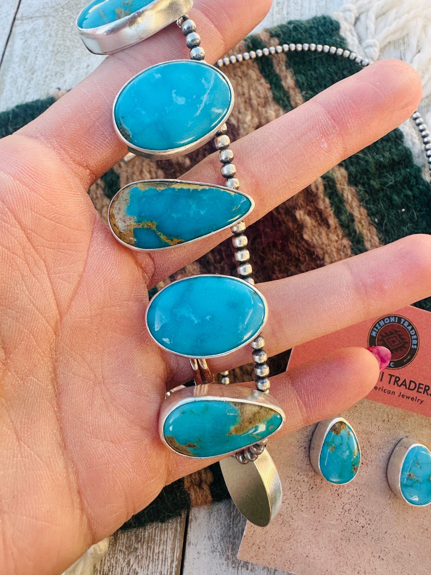 Handcrafted Turquoise & Sterling Silver Necklace and Earring Set