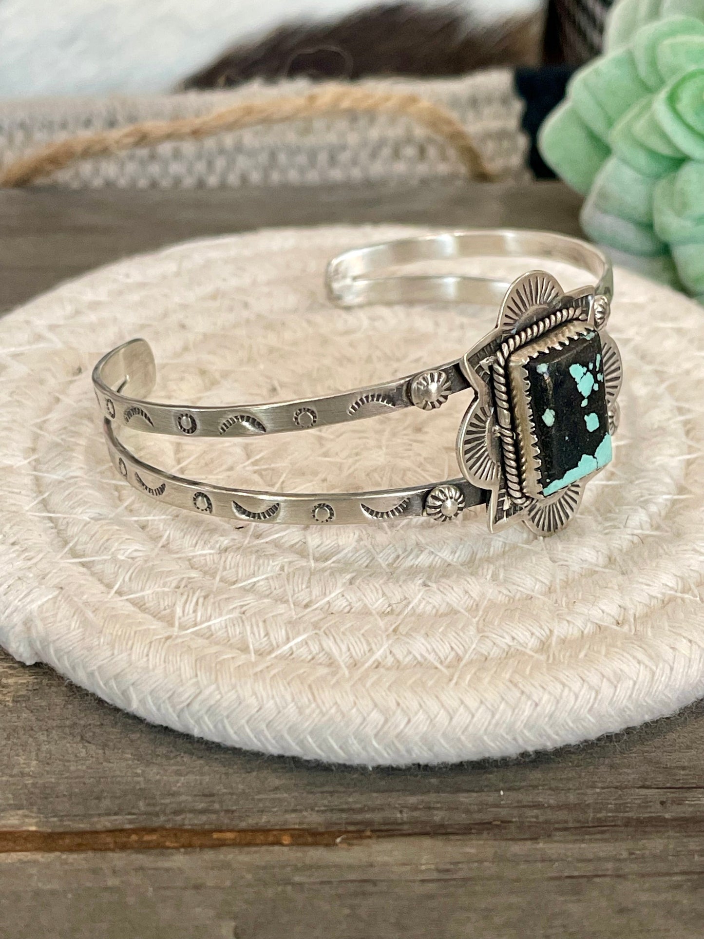 Nizhoni Handmade Sterling Silver & Number 8 Turquoise Adjustable Cuff Bracelet