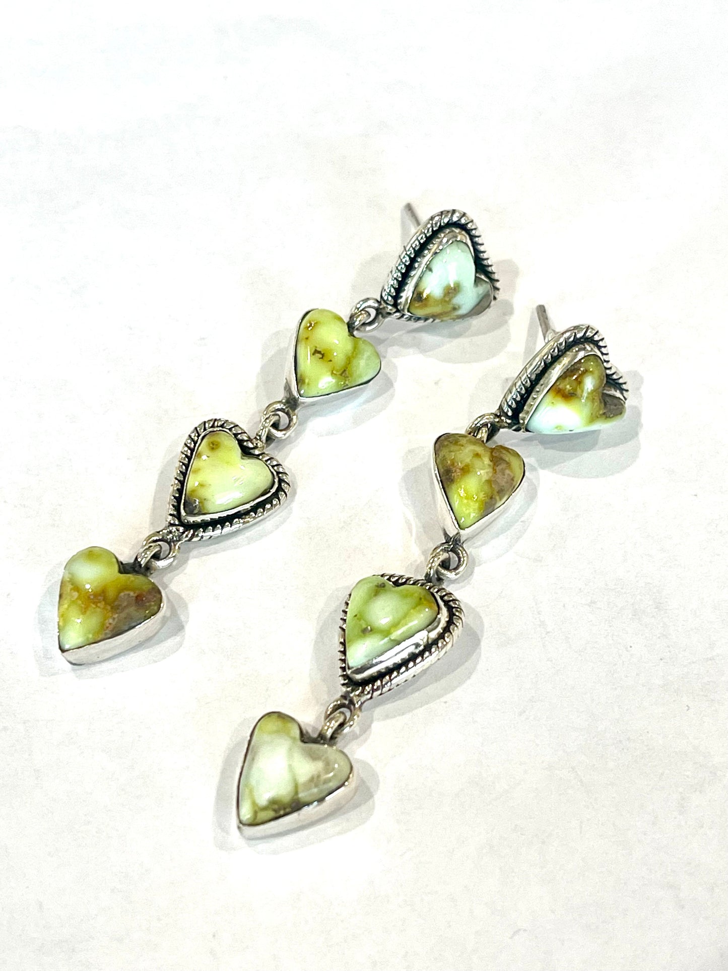 Handmade Palomino and Sterling Silver Dangle Heart Earrings