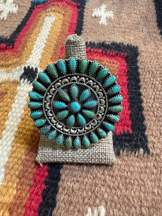 Beautiful Handmade Turquoise And Sterling Silver Adjustable Statement Ring