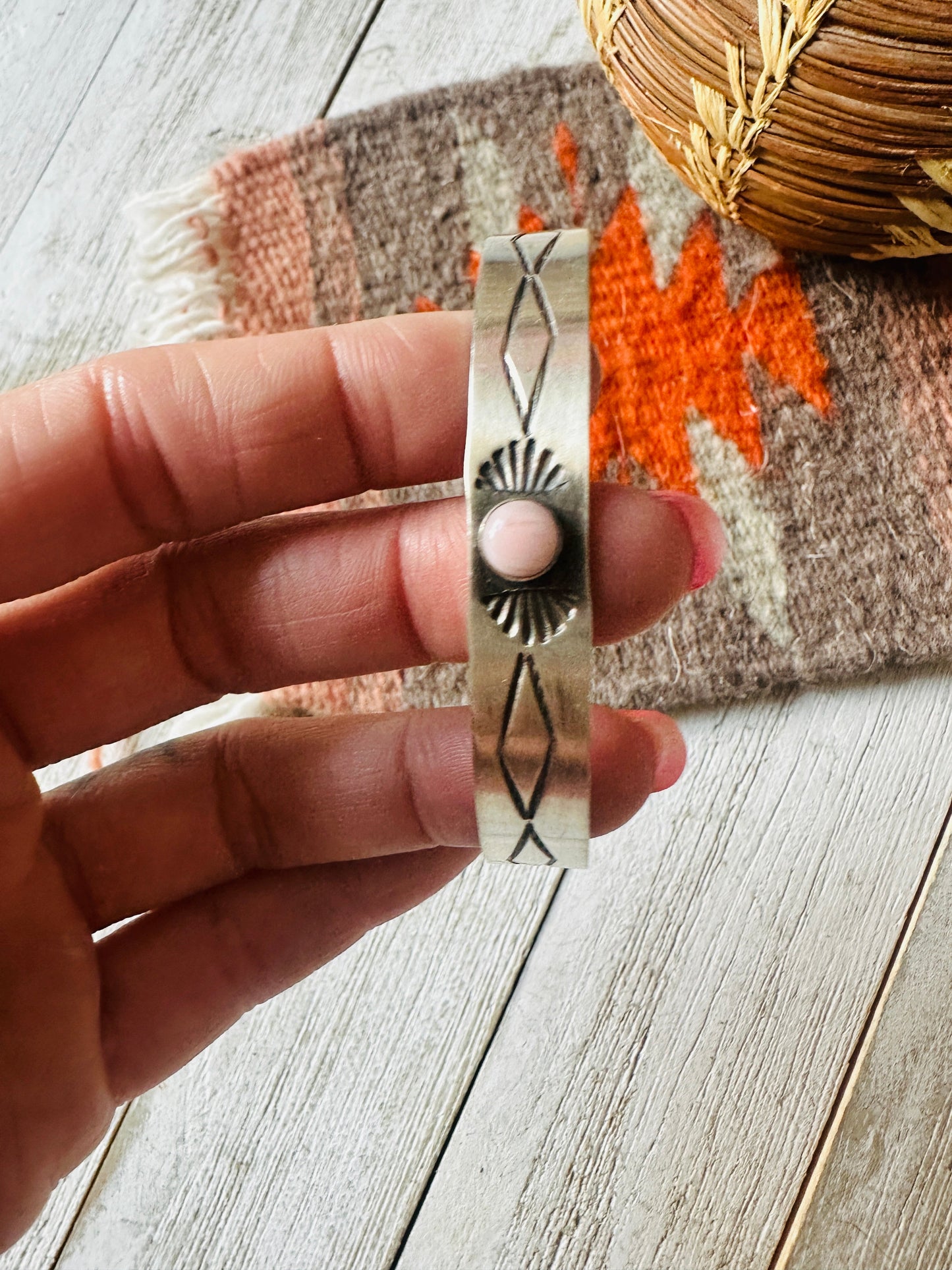 Handcrafted Queen Pink Conch Shell & Sterling Silver Cuff Bracelet