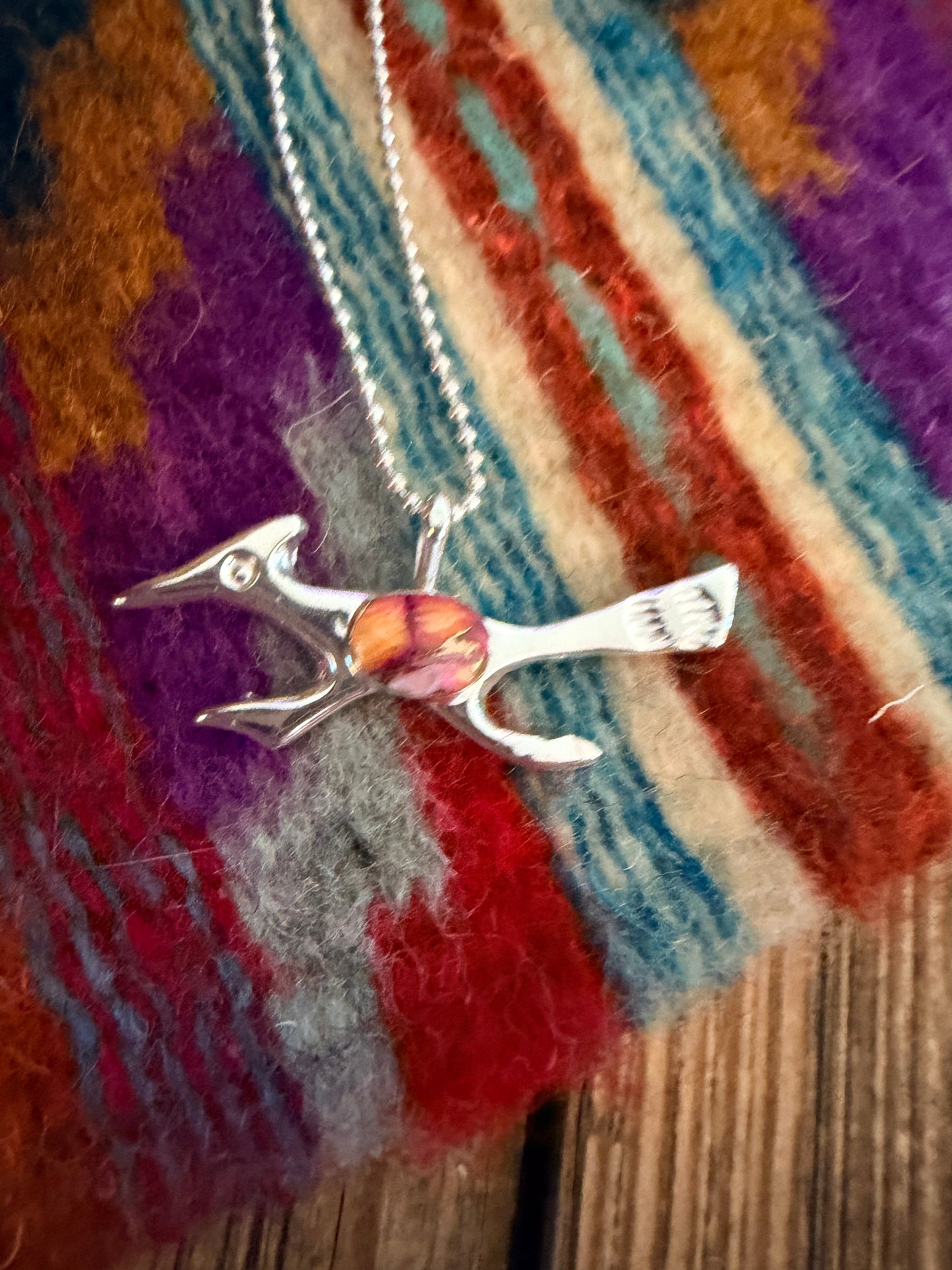 Handcrafted Sterling Silver & Pink Dream Mojave Road Runner Pendant by Joseph Martinez
