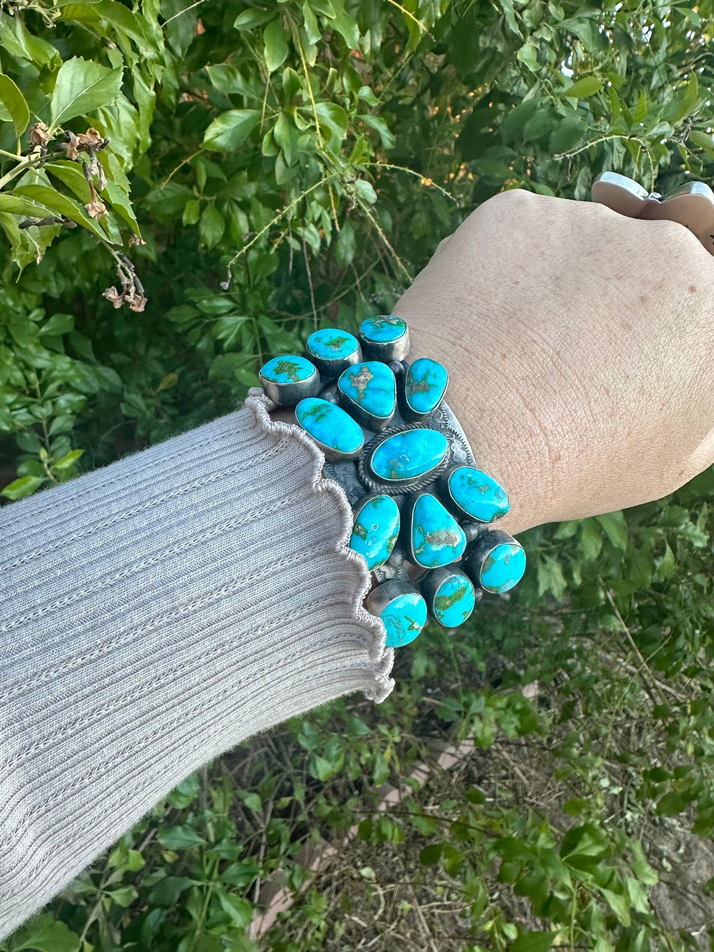 Beautiful B Johnson Navajo Sterling Sonoran Moutain Turquoise Bracelet Cuff Signed