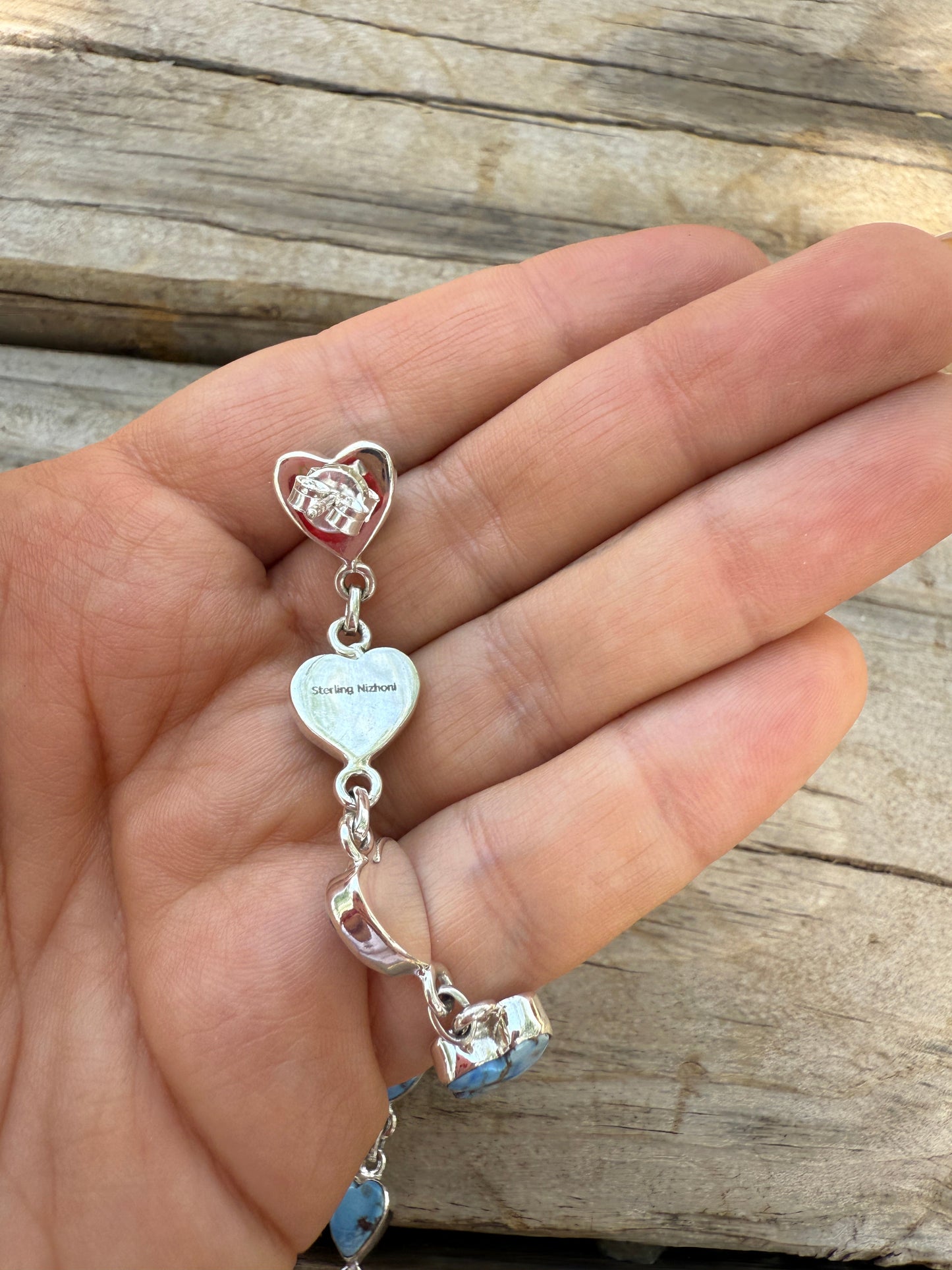 Handmade Golden Hills and Sterling Silver Dangle Heart Earrings