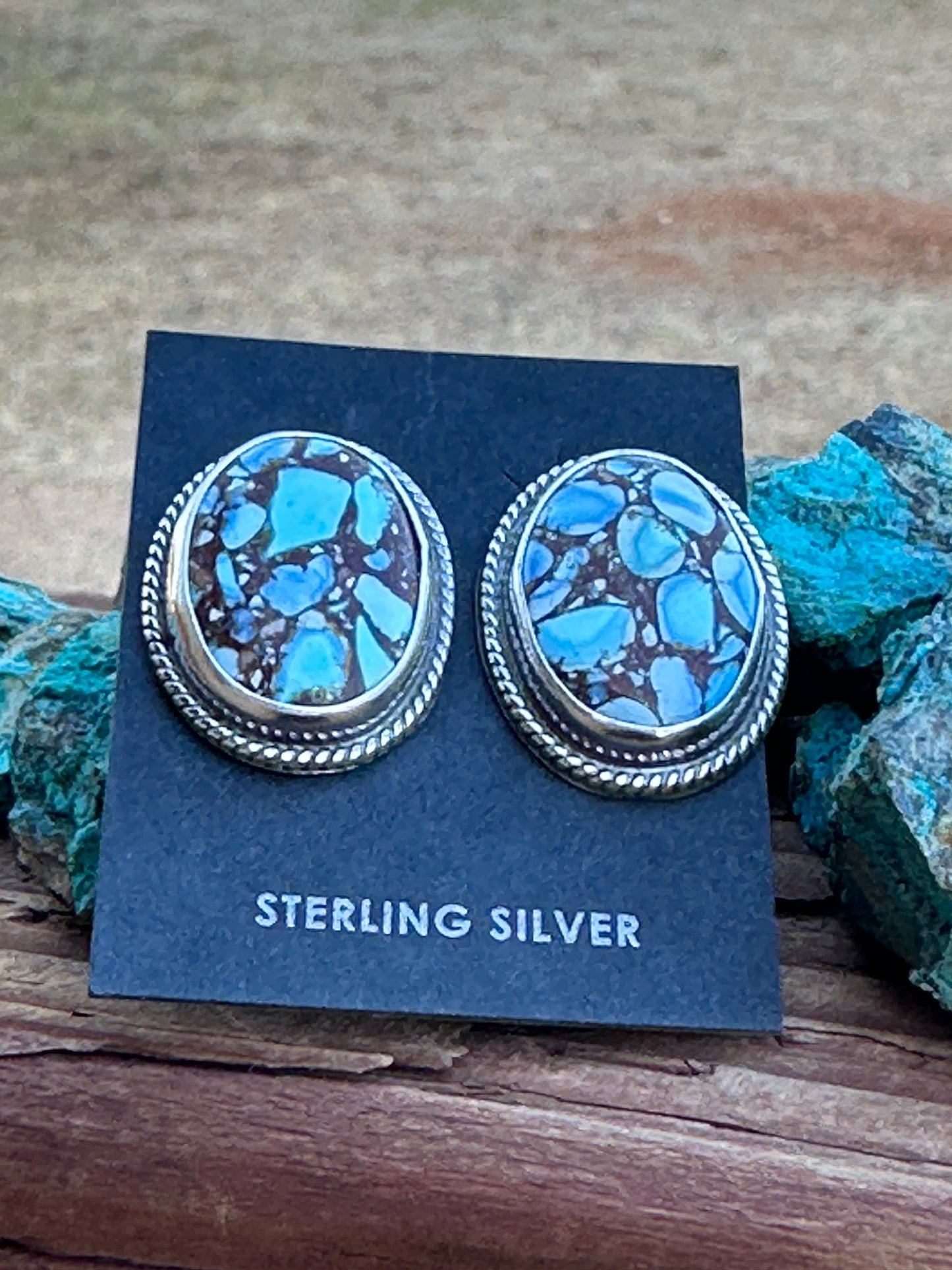 Sterling Silver & Golden Hills Turquoise  Post Earrings Signed