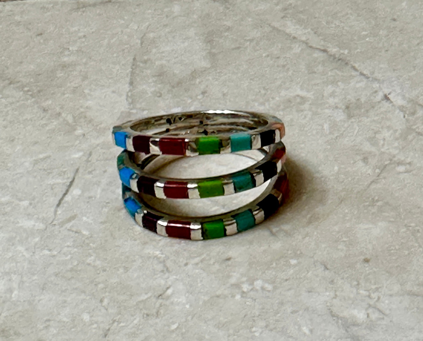 Multistone 3 Row Sterling Silver Ring