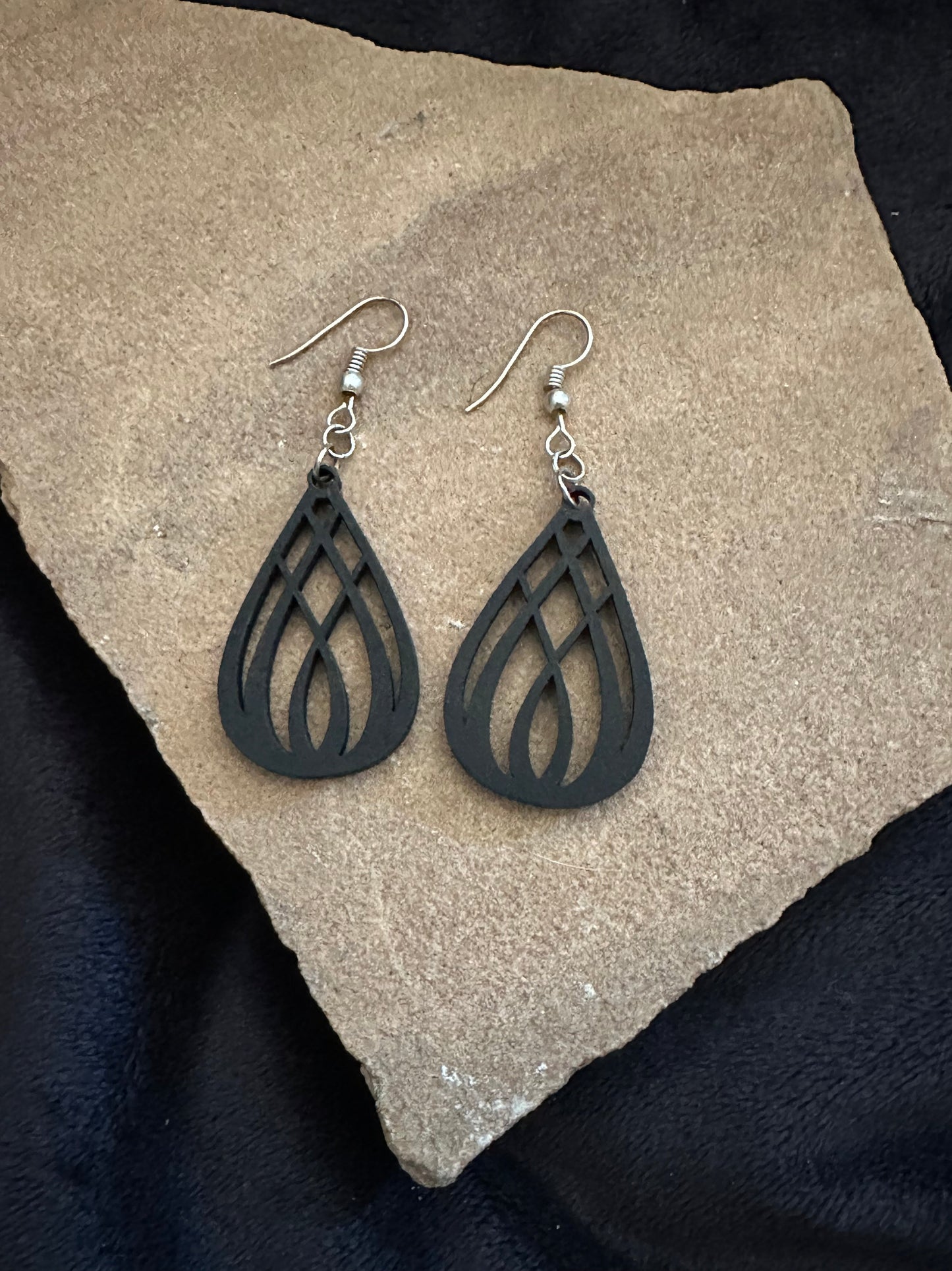 Black Wood Teardrop Sterling Silver Earrings