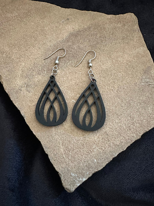 Black Wood Teardrop Sterling Silver Earrings