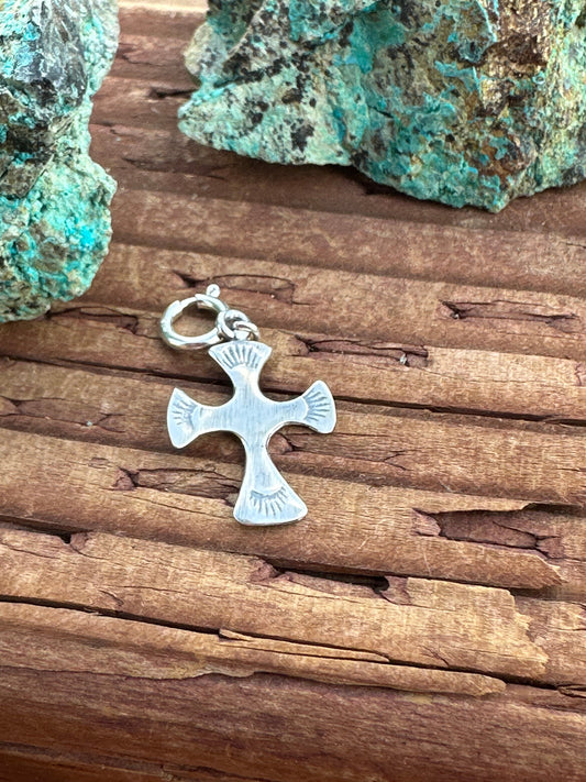 Handcrafted Crafted Sterling Silver Hand Stamped Cross Charm