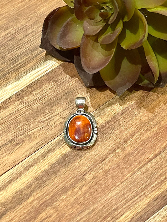 Navajo Sterling Silver & Orange Spiny Pendant