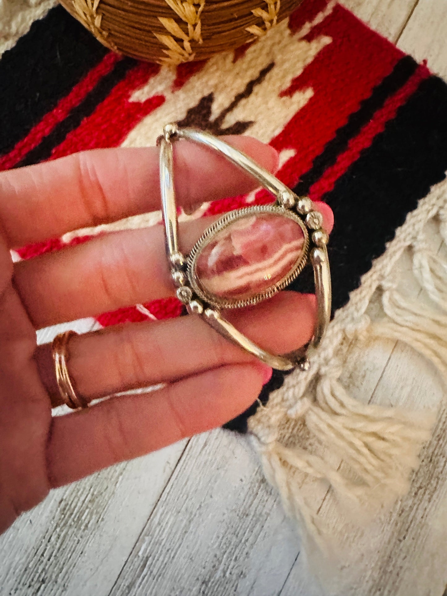 Navajo Rhodochrosite & Sterling Silver Cuff Bracelet