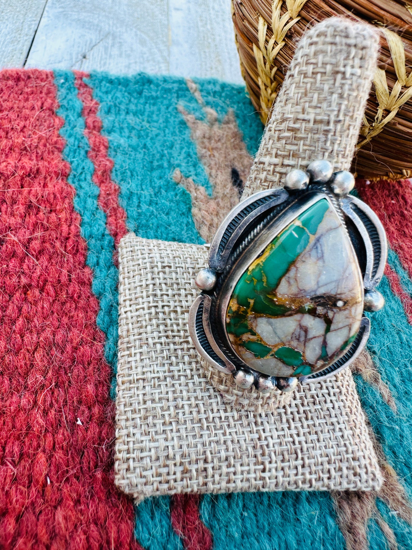Hand Crafted Ribbon Turquoise & Sterling Silver Ring Size 9.5