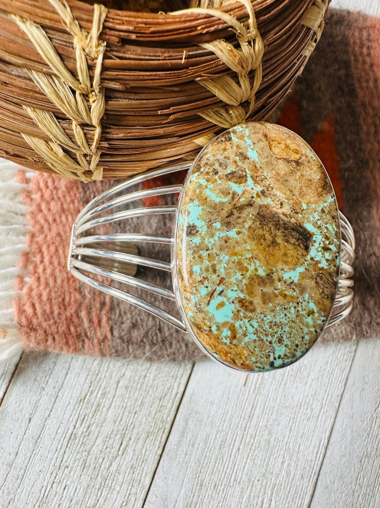 Handcrafted Sterling Silver & Number 8 Turquoise Cuff Bracelet