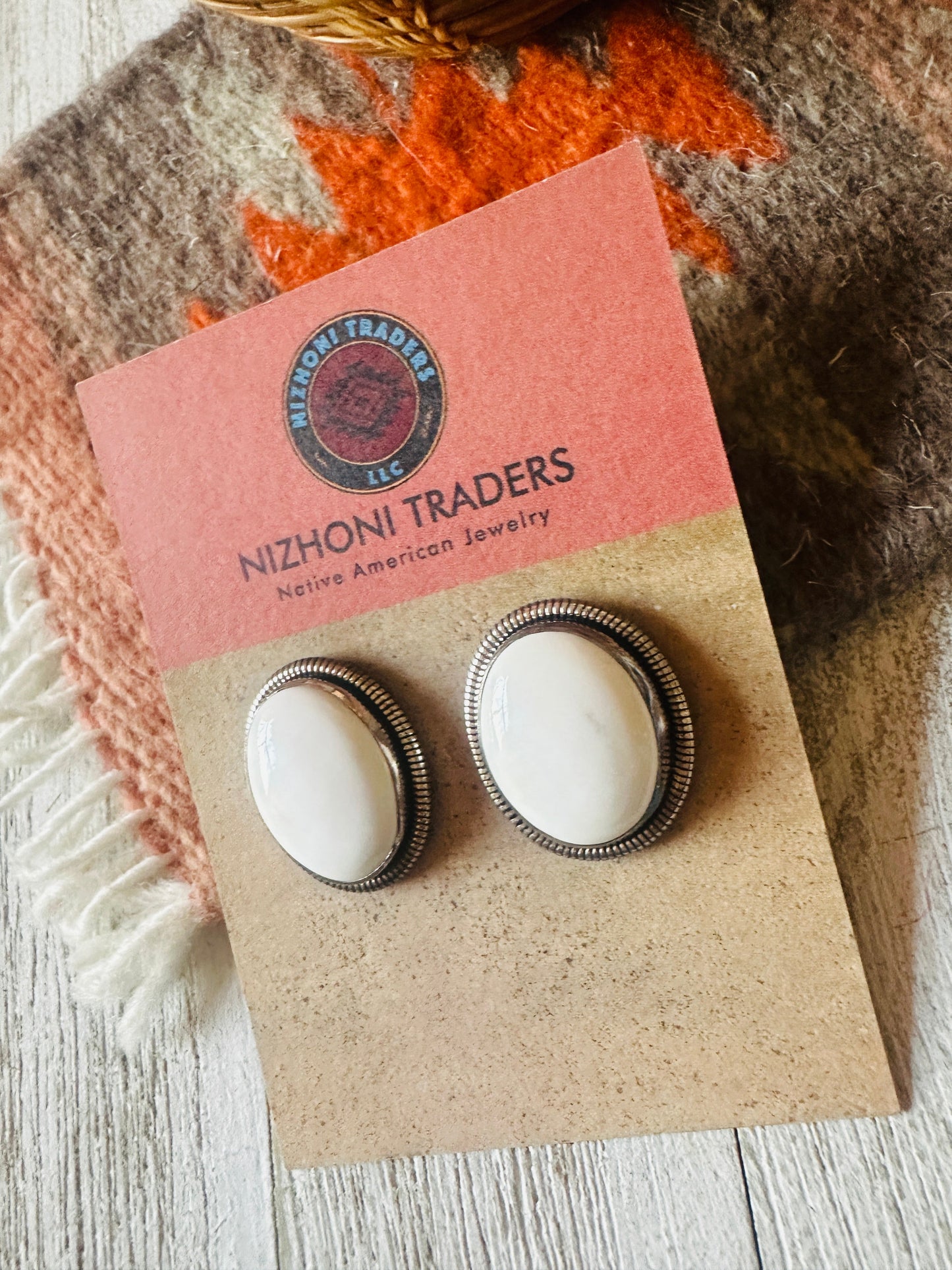 Handcrafted White Buffalo & Sterling Silver Post Earrings