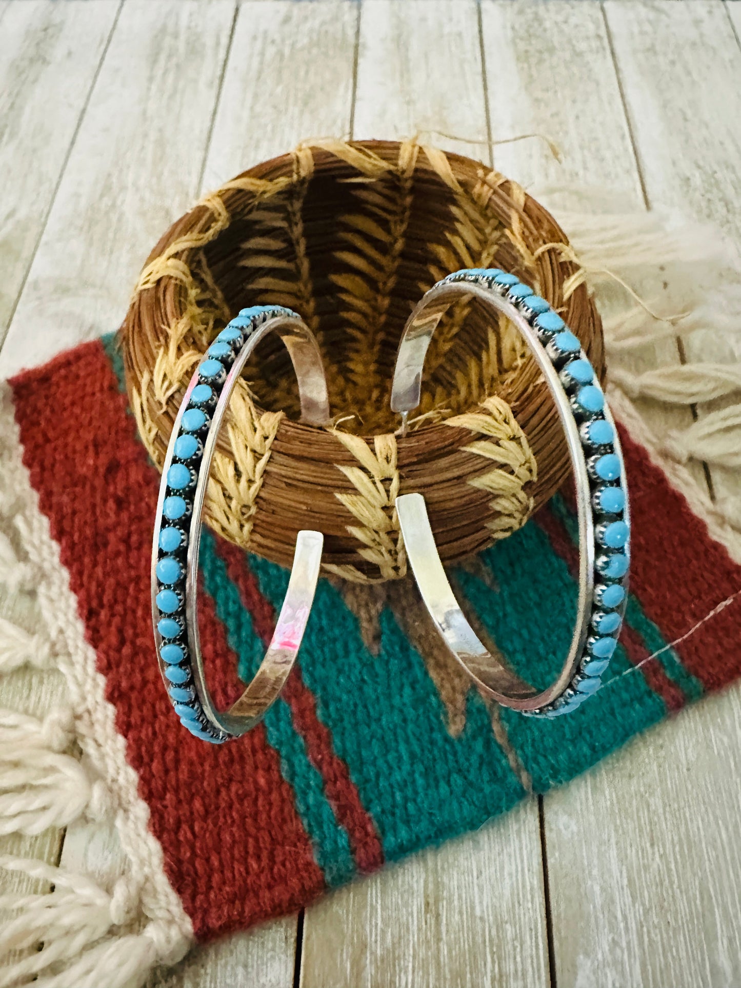 Handcrafted Turquoise & Sterling Silver Snake Eye Hoop Earrings