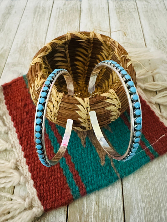 Handcrafted Turquoise & Sterling Silver Snake Eye Hoop Earrings