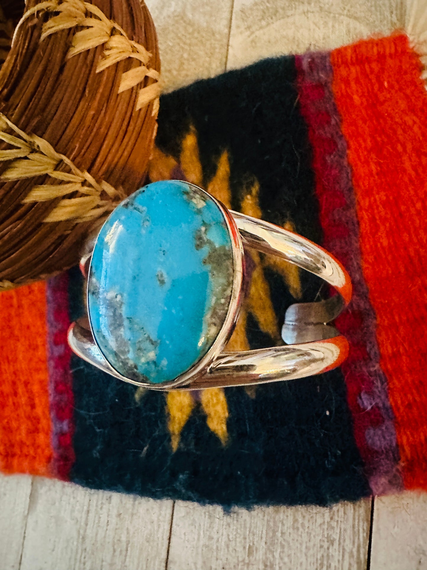 Handcrafted Sterling Silver & Kingman Turquoise Cuff Bracelet
