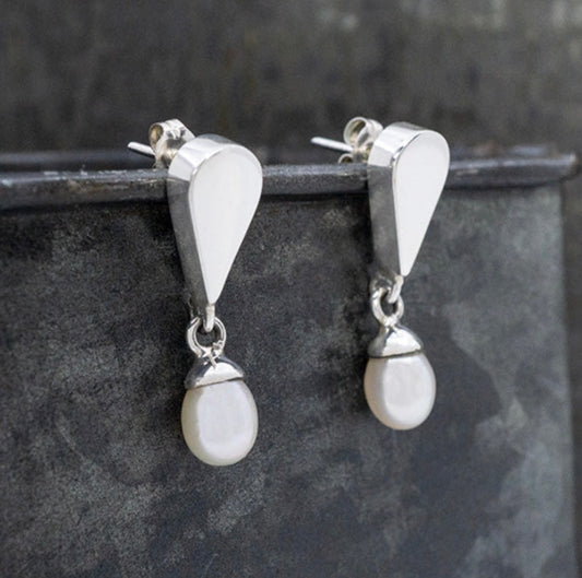 Inverted Teardrop Earrings w/ Pearl Dangle