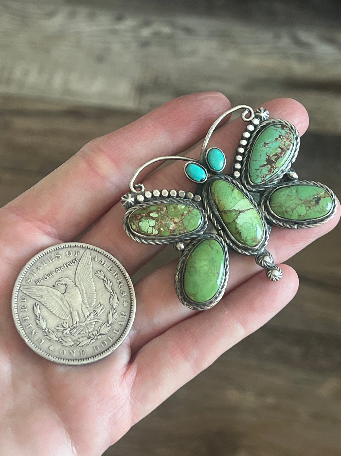 Apache Sterling Silver and Egyptian Turquoise Butterfly Ring by Rosella Paxson, Size 9.5