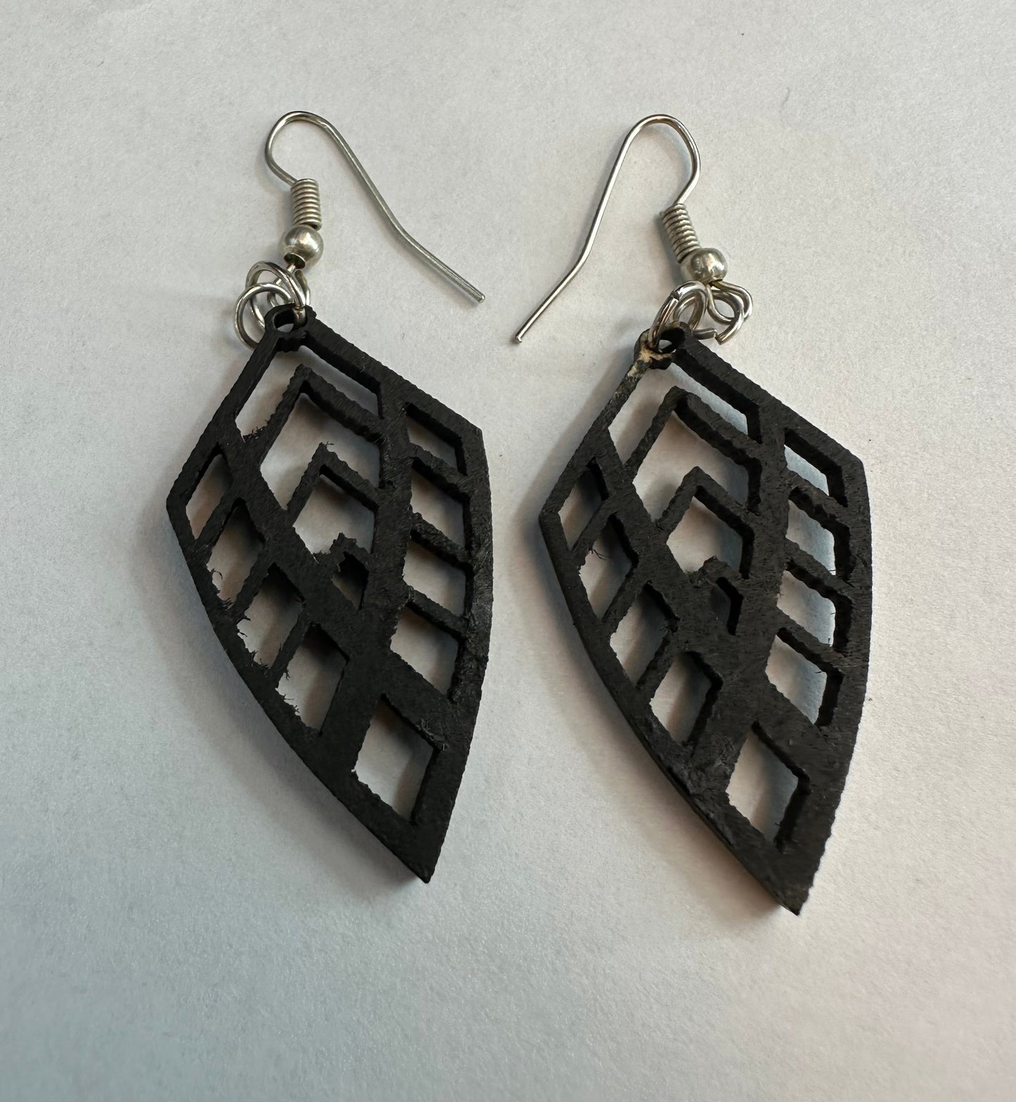 Black Wood Leaves Sterling Silver Earrings