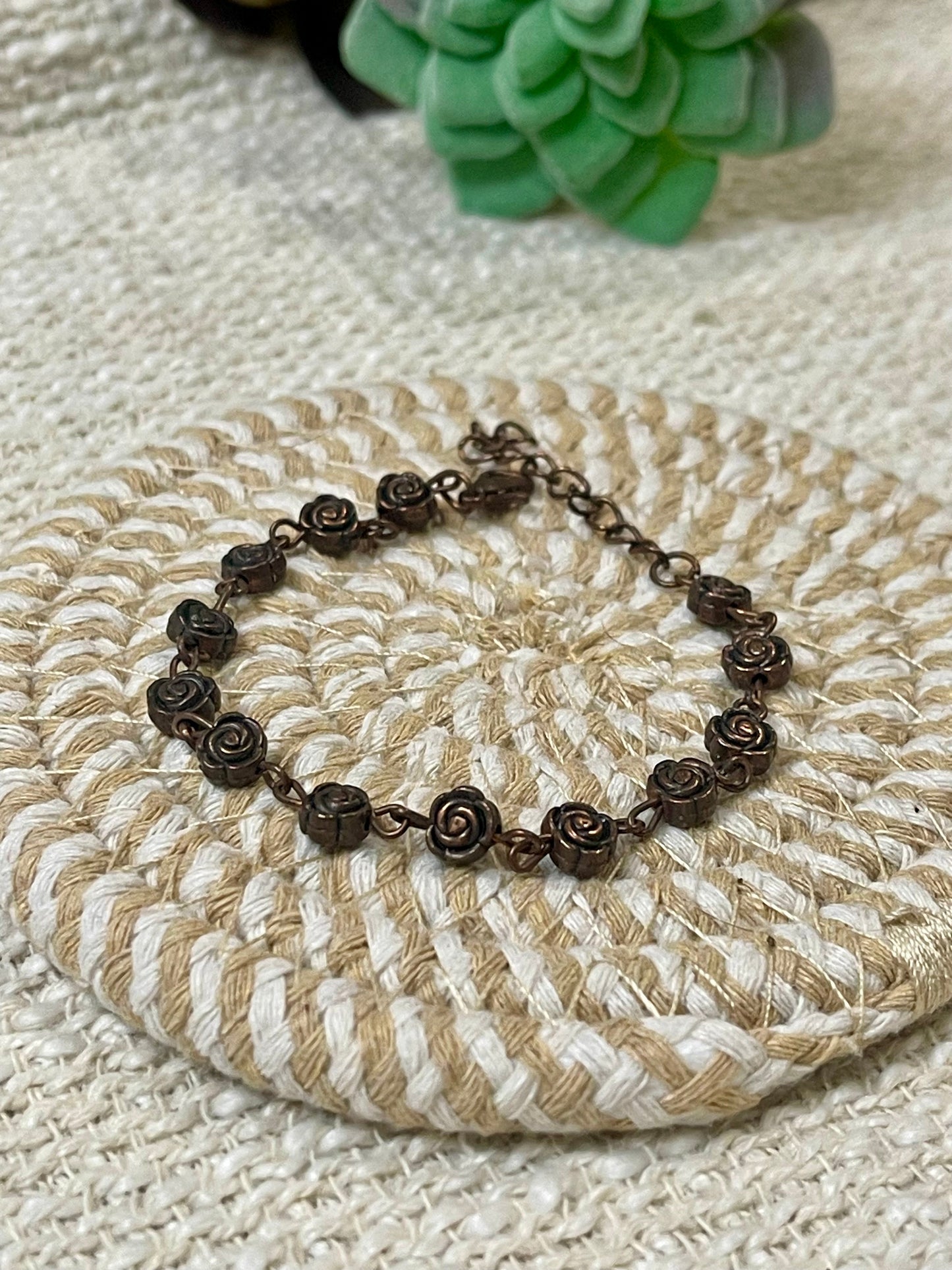 Vintage Handmade Copper Link Rose Bracelet