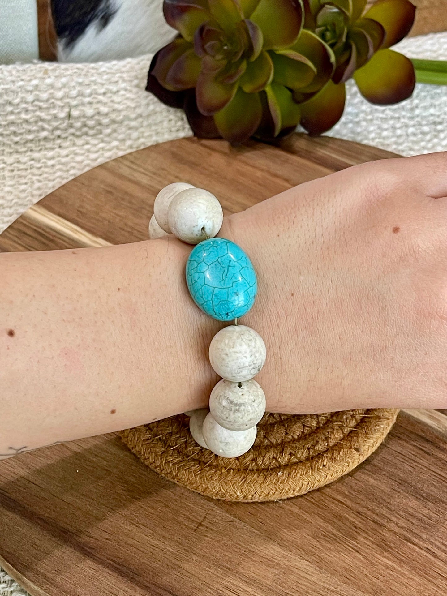 Vintage Handmade Beaded Faux Turquoise Bracelet