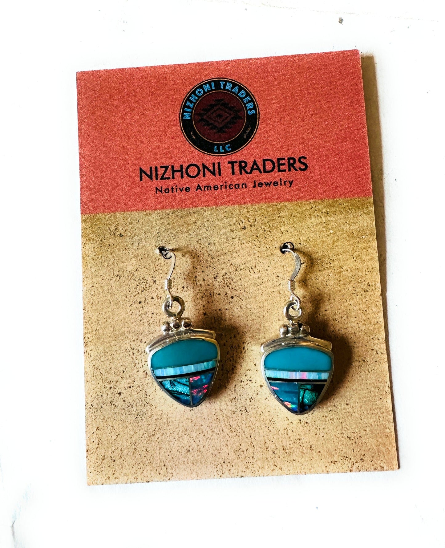 Handcrafted Sterling Silver & Multi Stone Inlay Dangle Earrings