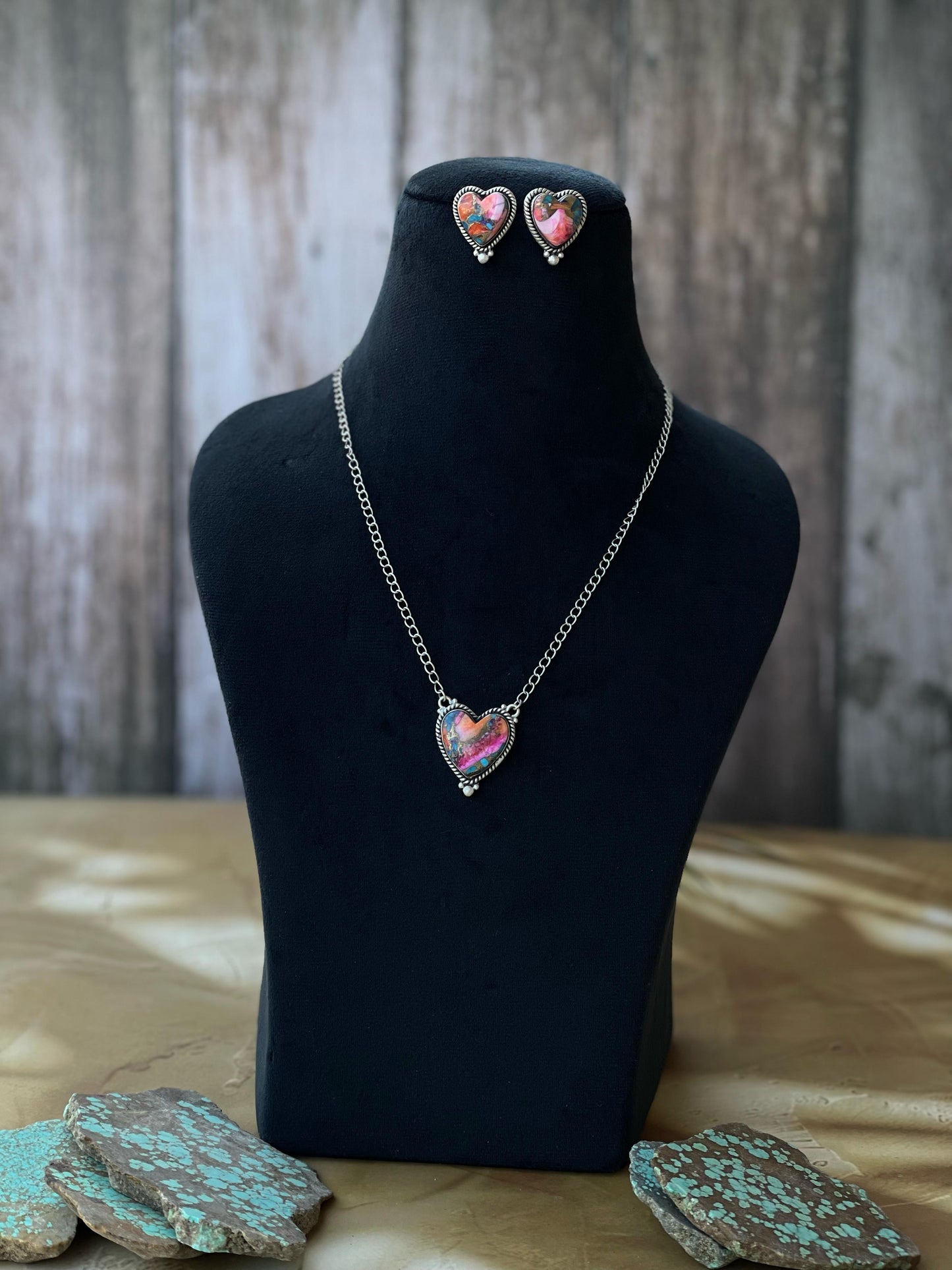 Handmade Sterling Silver & Pink Dream Mojave Necklace Set