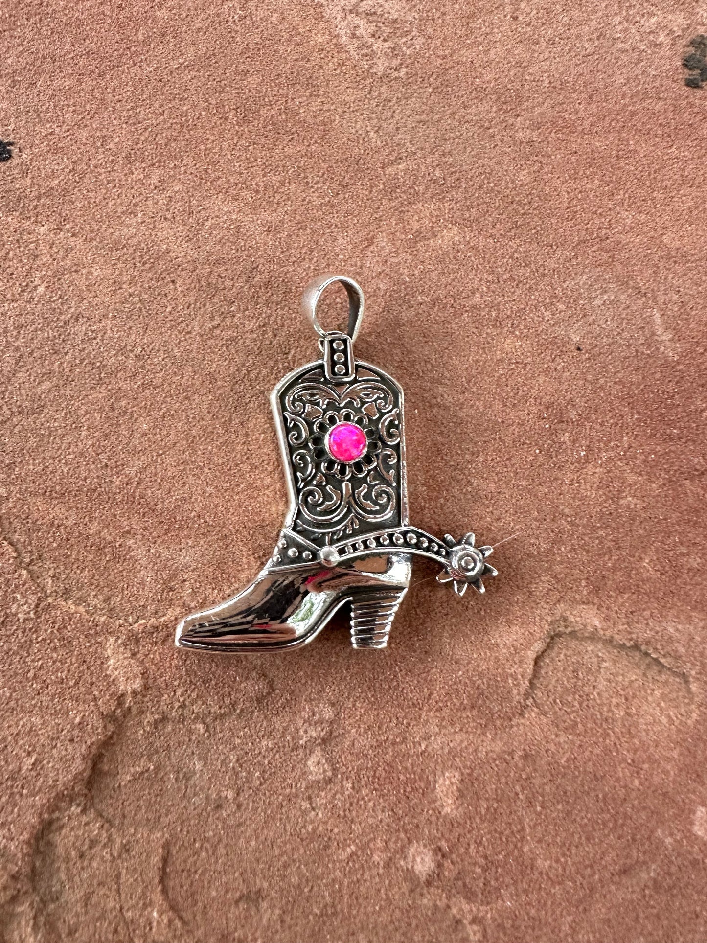 Beautiful Handmade Sterling Silver & Hot Pink Fire Opal Boot pendant