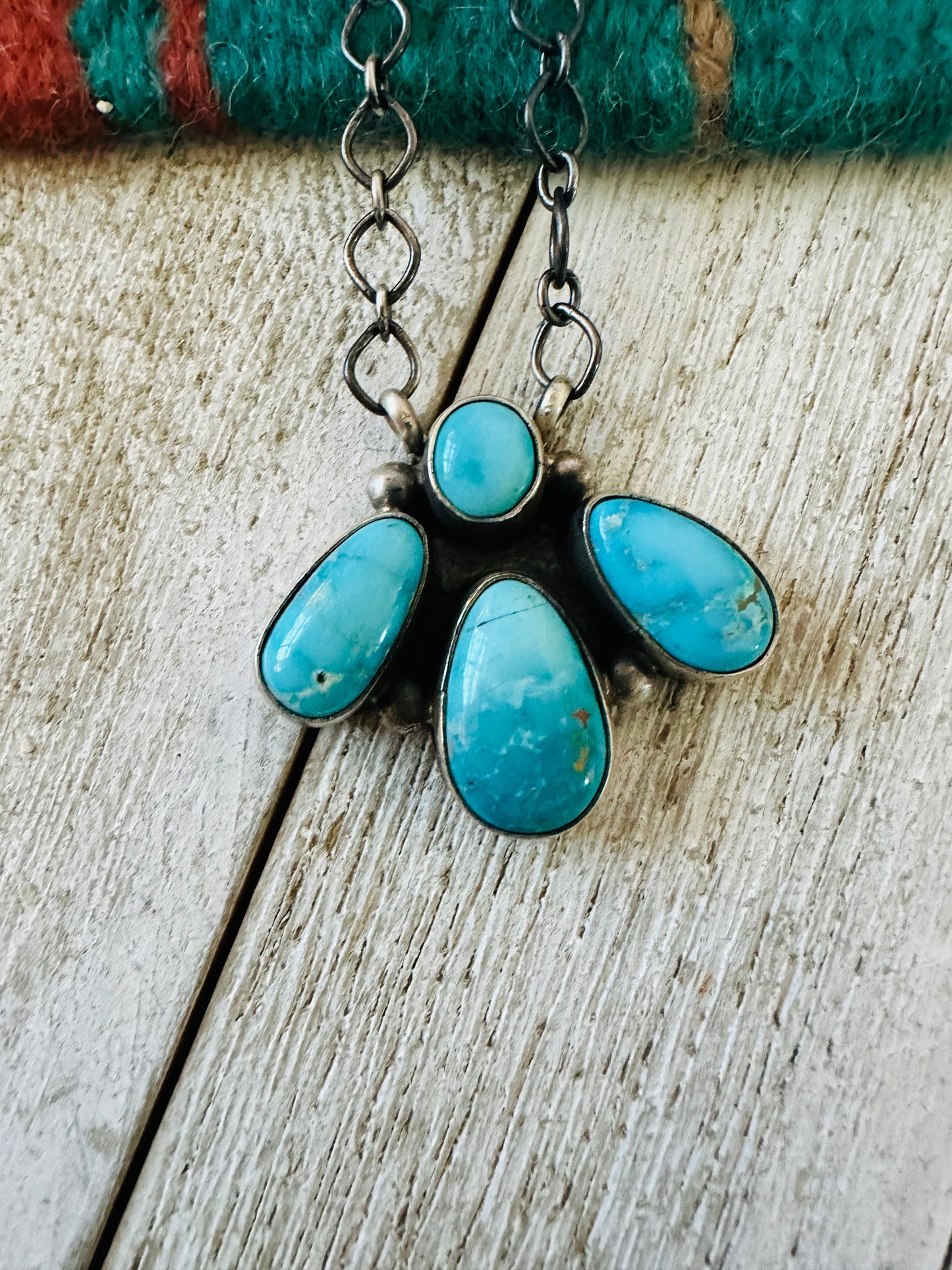 Handcrafted Sterling Silver & Turquoise Cluster Necklace