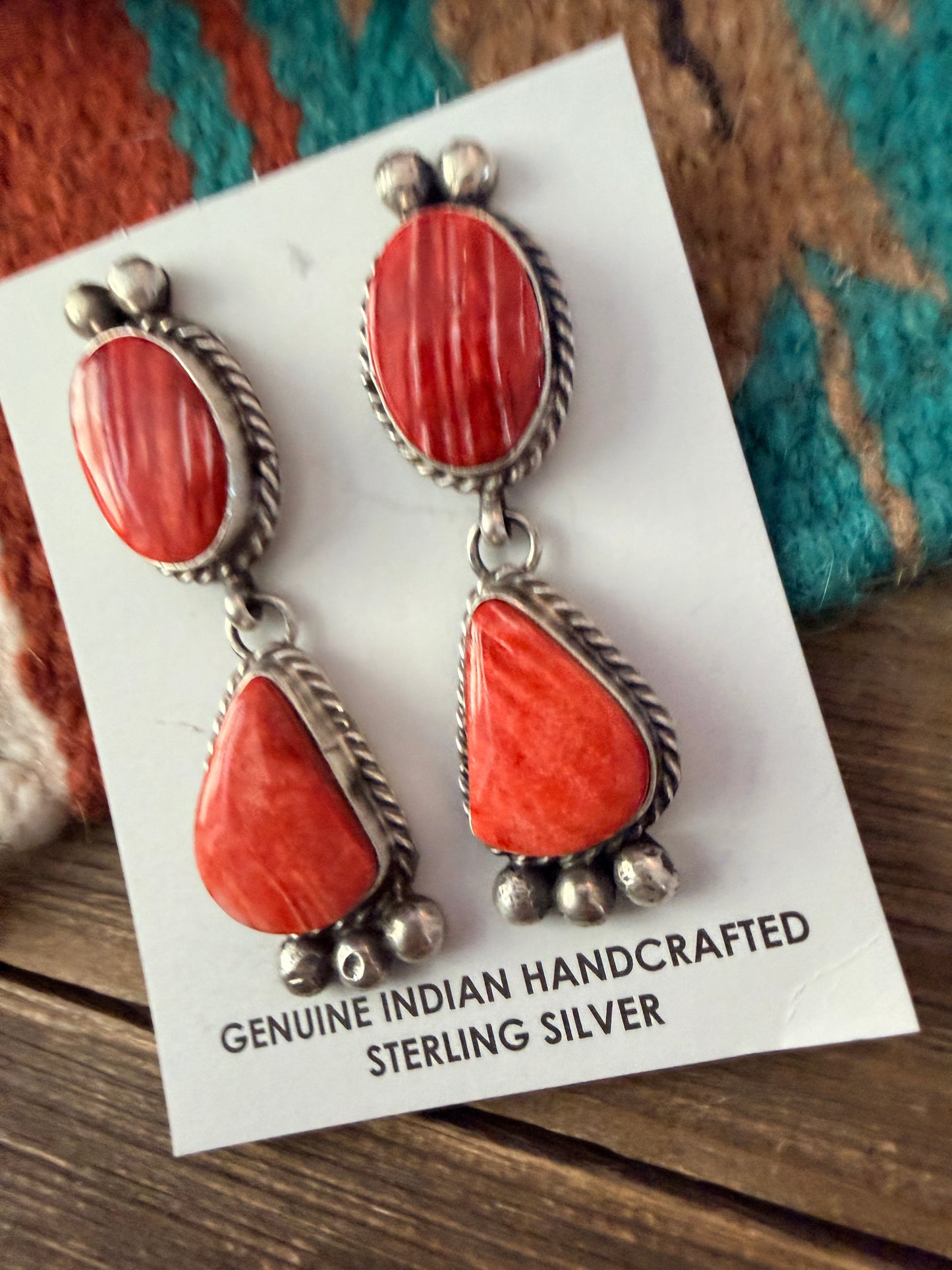 Handcrafted Red & Orange Spiny and Sterling Silver Dangle Earrings by Vicky Hicks