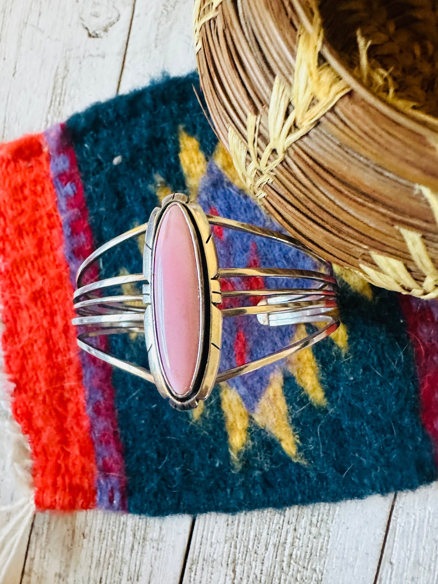Handcrafted Queen Pink Conch Shell & Sterling Silver Cuff Bracelet