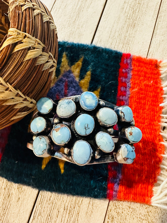 Handcrafted Golden Hills Turquoise & Sterling Silver Cluster Cuff Bracelet