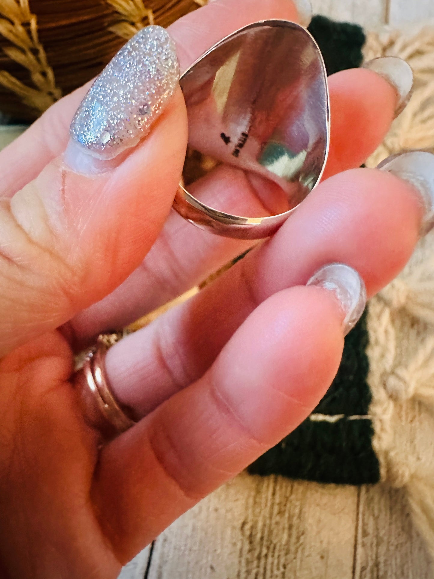 Handcrafted Sterling Silver & Turquoise Ring Size 10.5