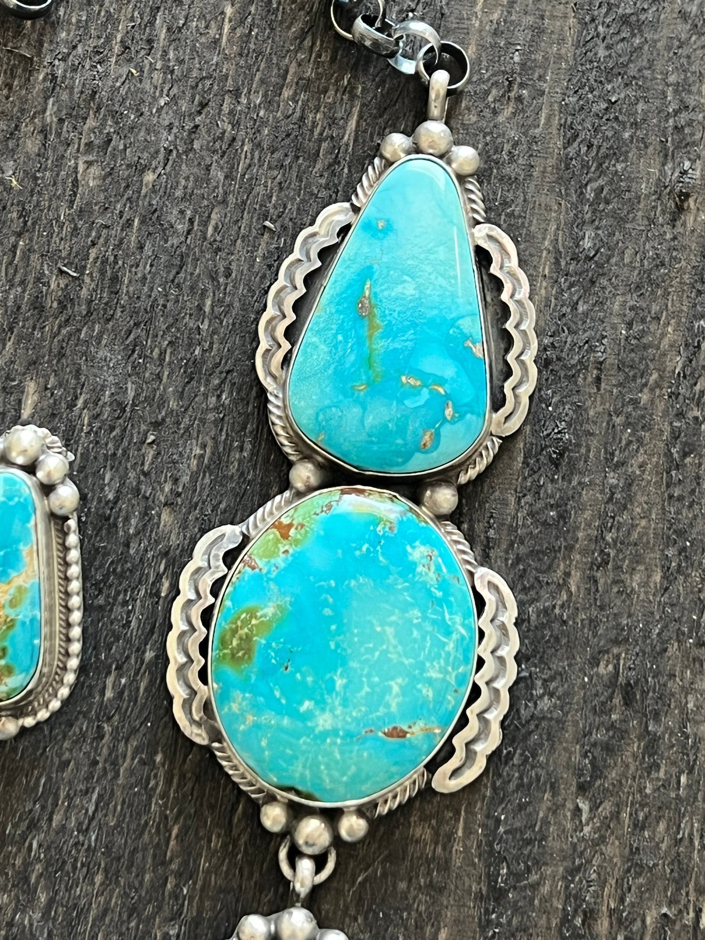 Massive Handcrafted Sterling Silver and Sonoran Mountain Turquoise Statement Necklace with Earrings by Talila Benally
