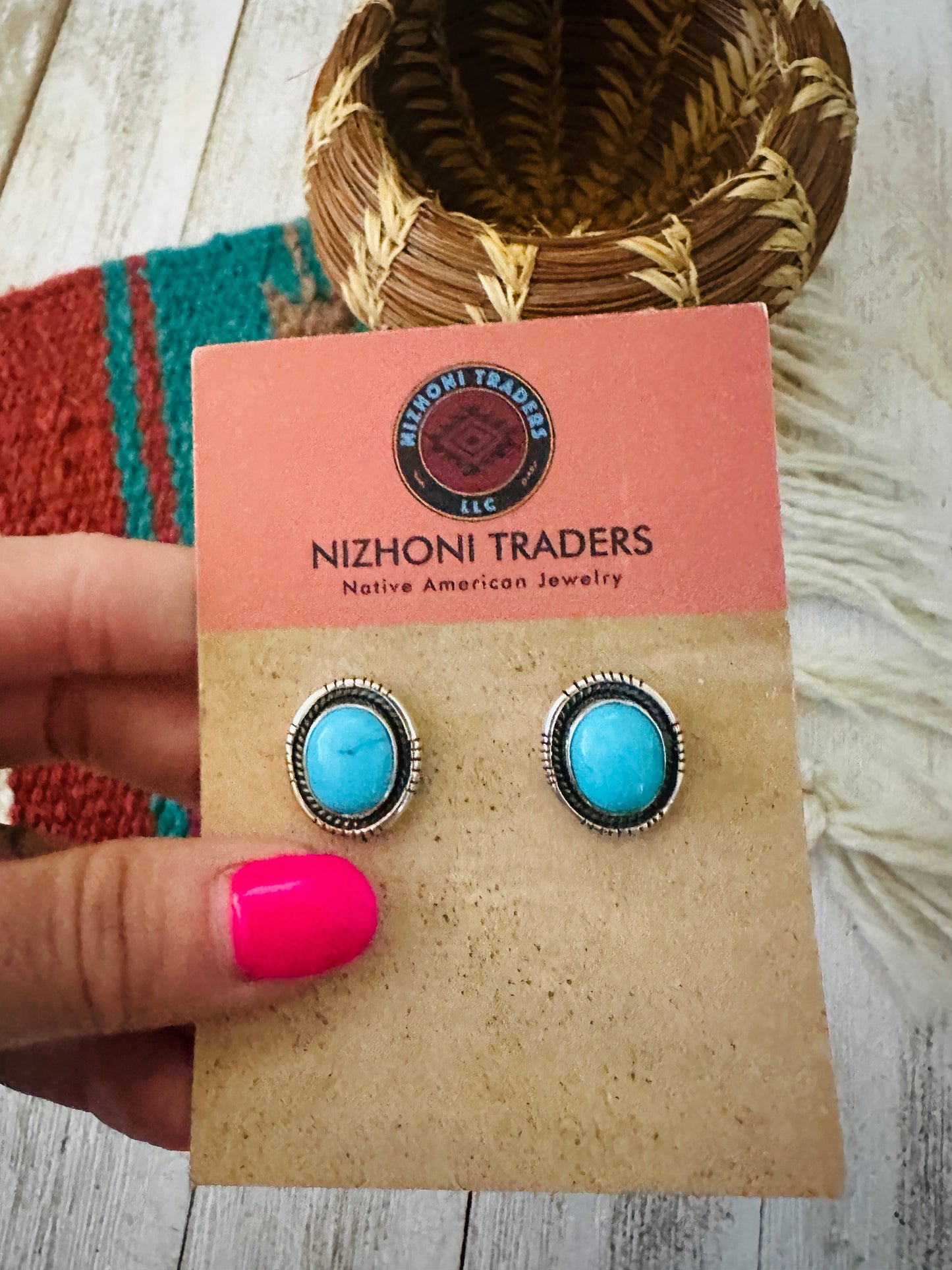 Navajo Sleeping Beauty Turquoise and Sterling Silver Stud Earrings