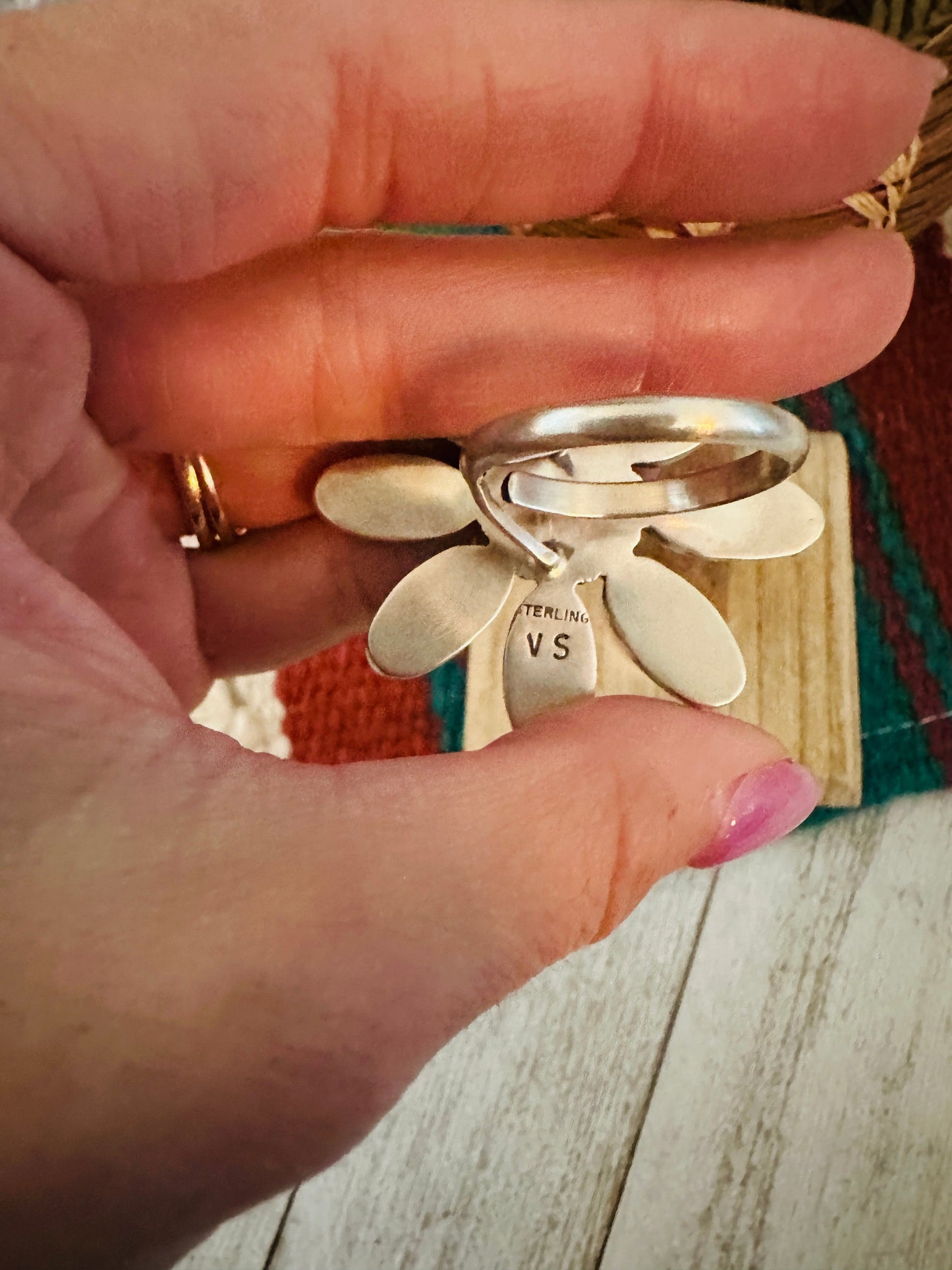 Handcrafted Sterling Silver & Turquoise Flower Adjustable Ring
