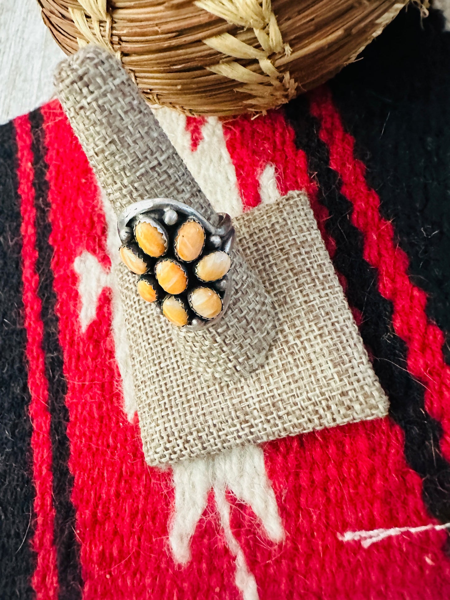 Handcrafted Orange Spiny & Sterling Silver Cluster Ring Size 9