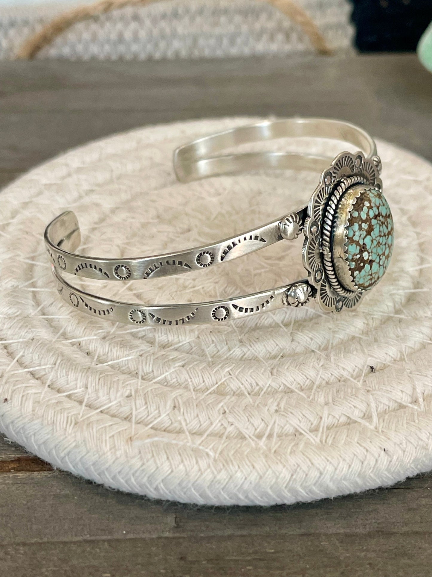 Nizhoni Handmade Sterling Silver & Number 8 Turquoise Adjustable Cuff Bracelet