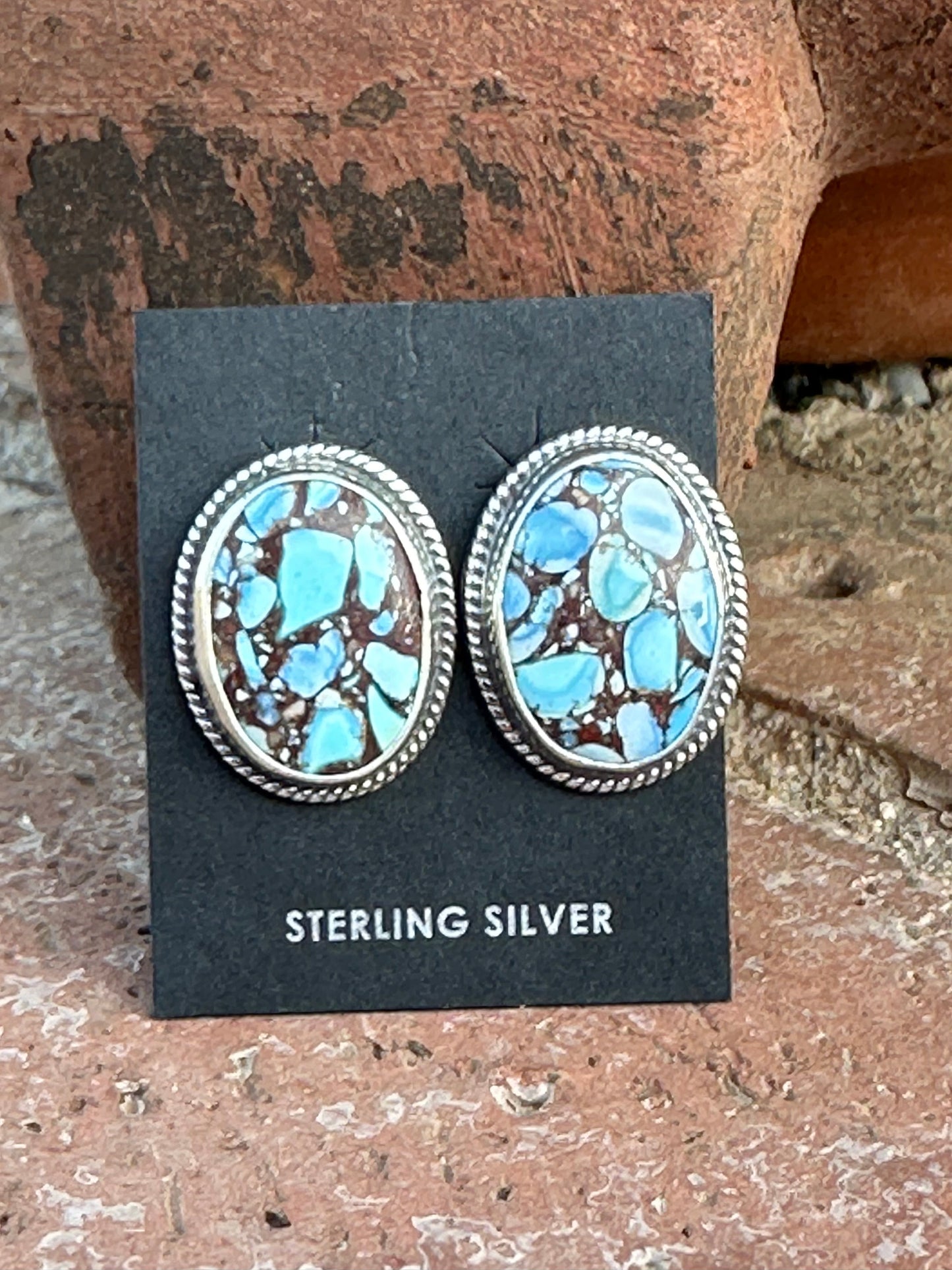 Sterling Silver & Golden Hills Turquoise  Post Earrings Signed
