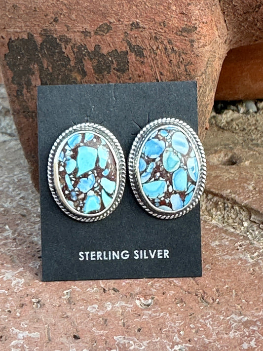 Sterling Silver & Golden Hills Turquoise  Post Earrings Signed