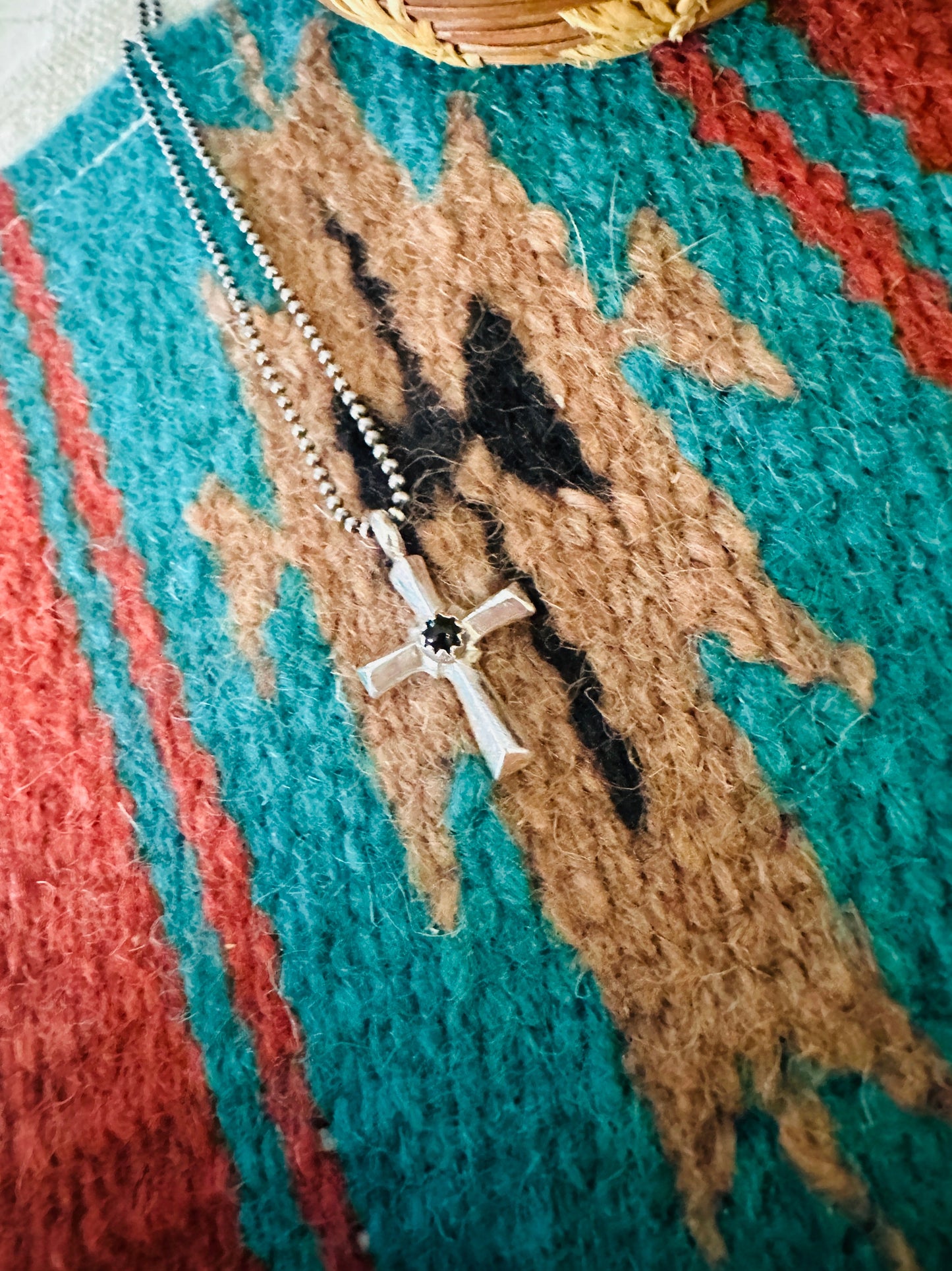 Handcrafted Black Onyx & Sterling Silver Cross Pendant CR29