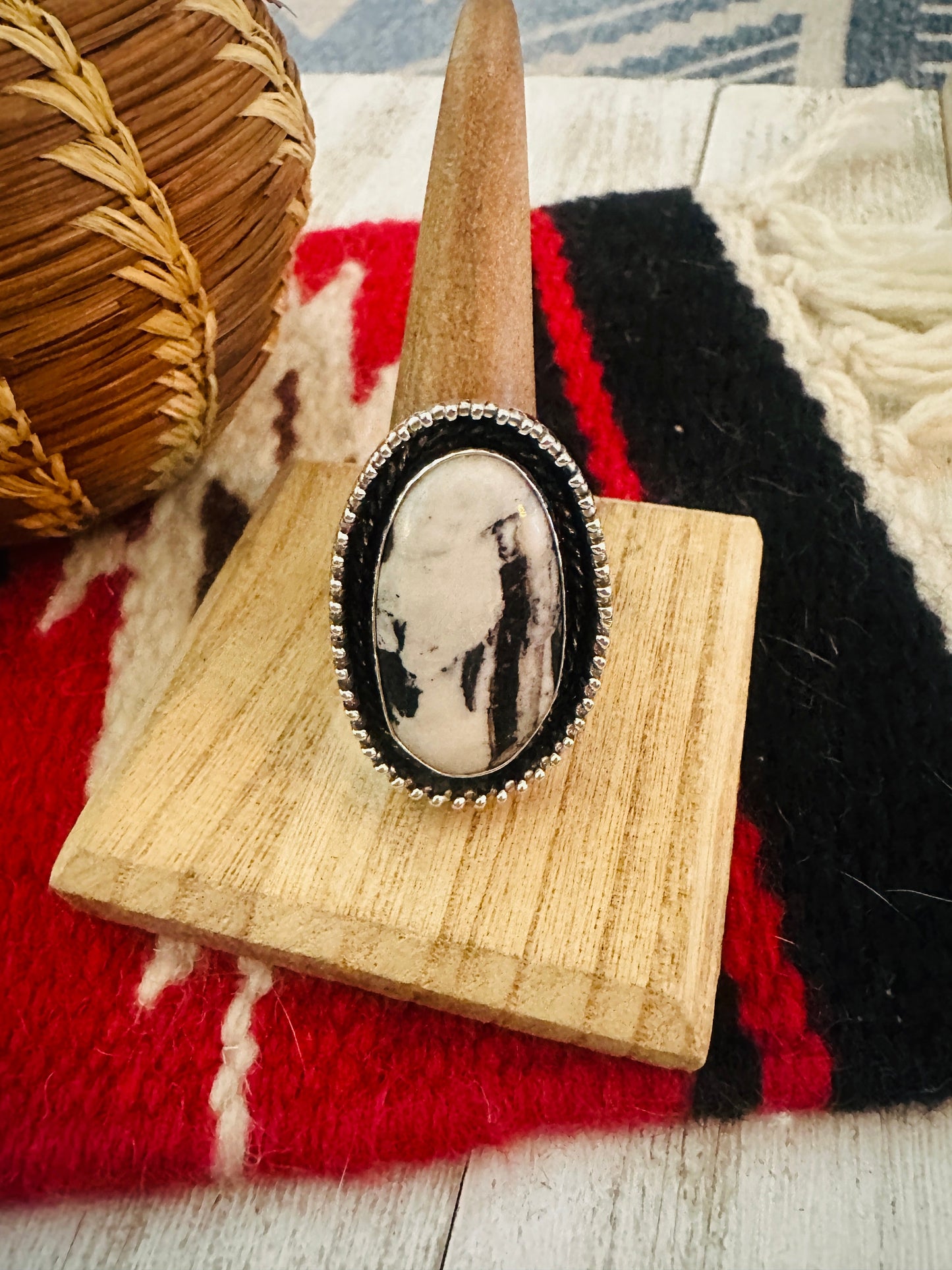Handcrafted Sterling Silver And White Buffalo Adjustable Ring