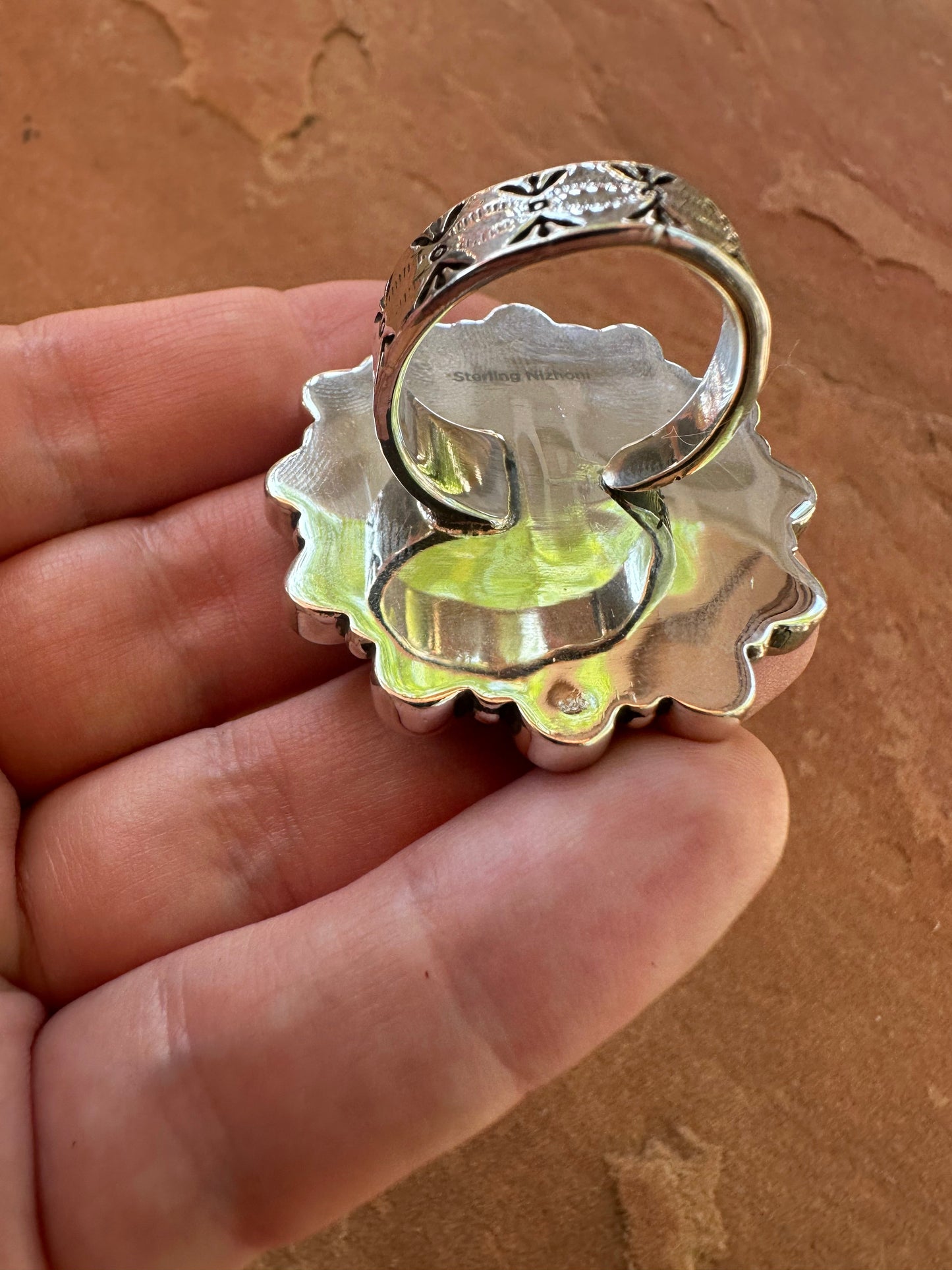 Beautiful Handmade White Buffalo, Palomino Turquoise And Sterling Silver Adjustable Ring