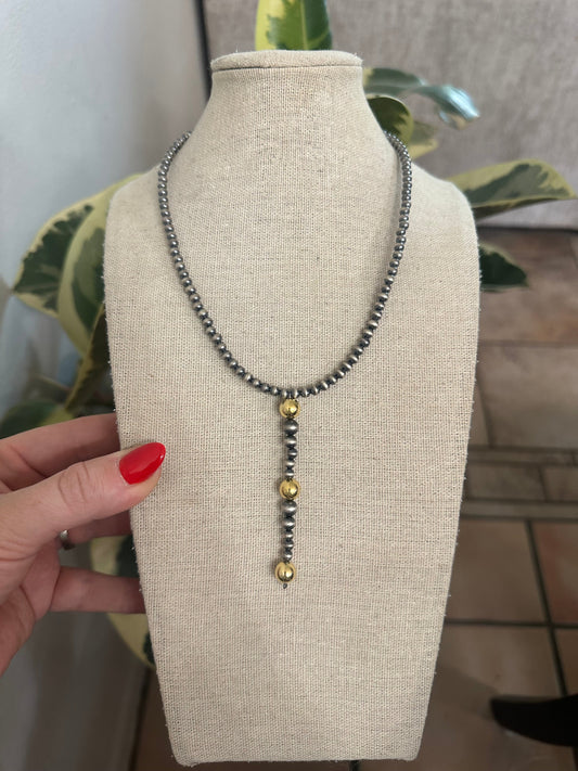 Handmade Handcrafted Pearl Style Sterling Silver Gold Bead Beaded 16” Necklace