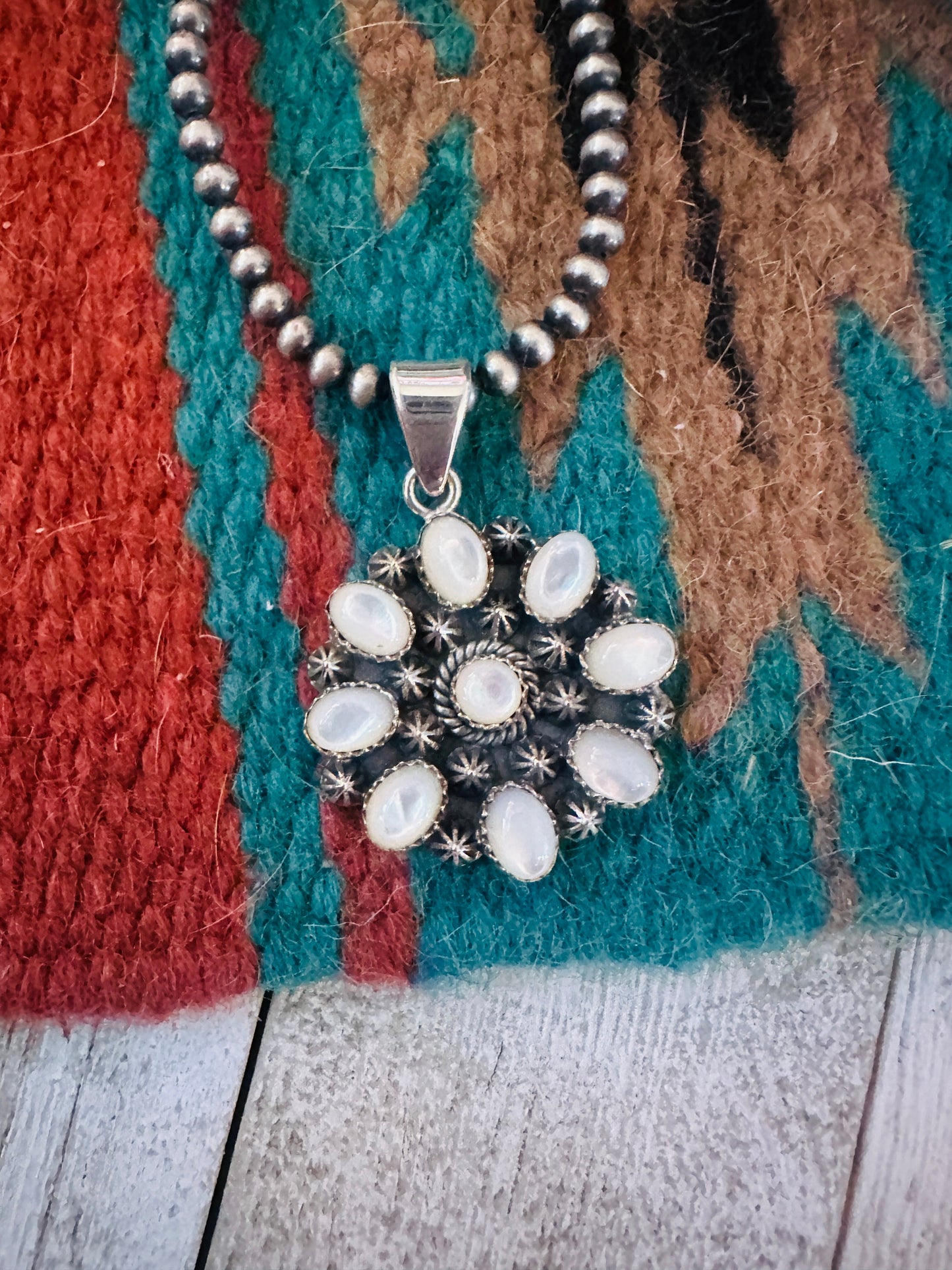 ** Christmas Collection ** Handmade Sterling Silver & Mother of Pearl Pendant Signed Nizhoni