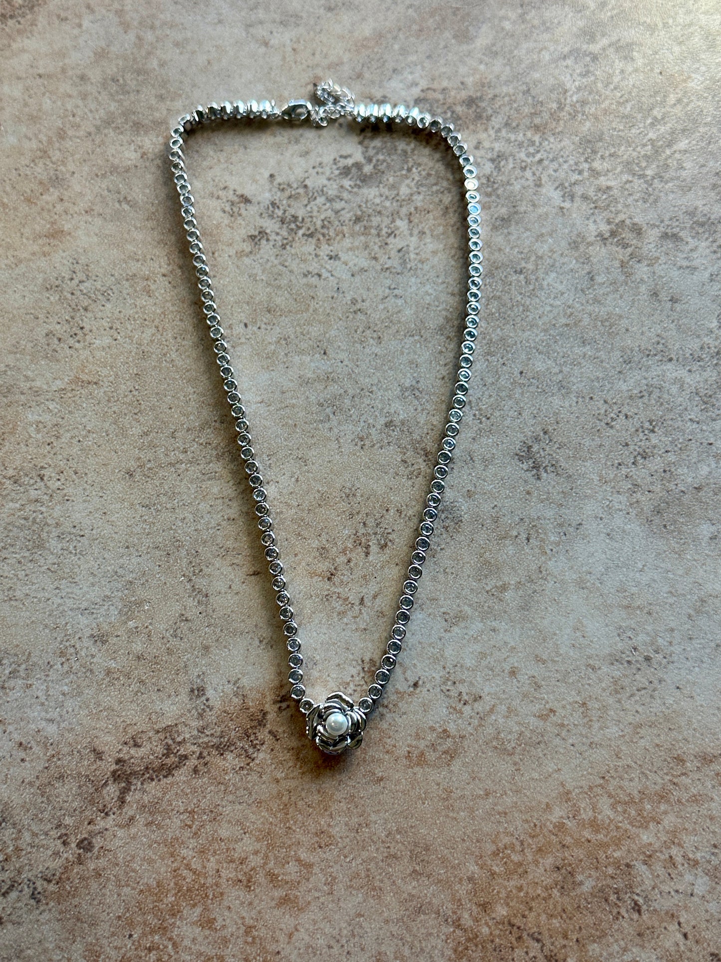 Pearl Flower CZ Tennis Necklace