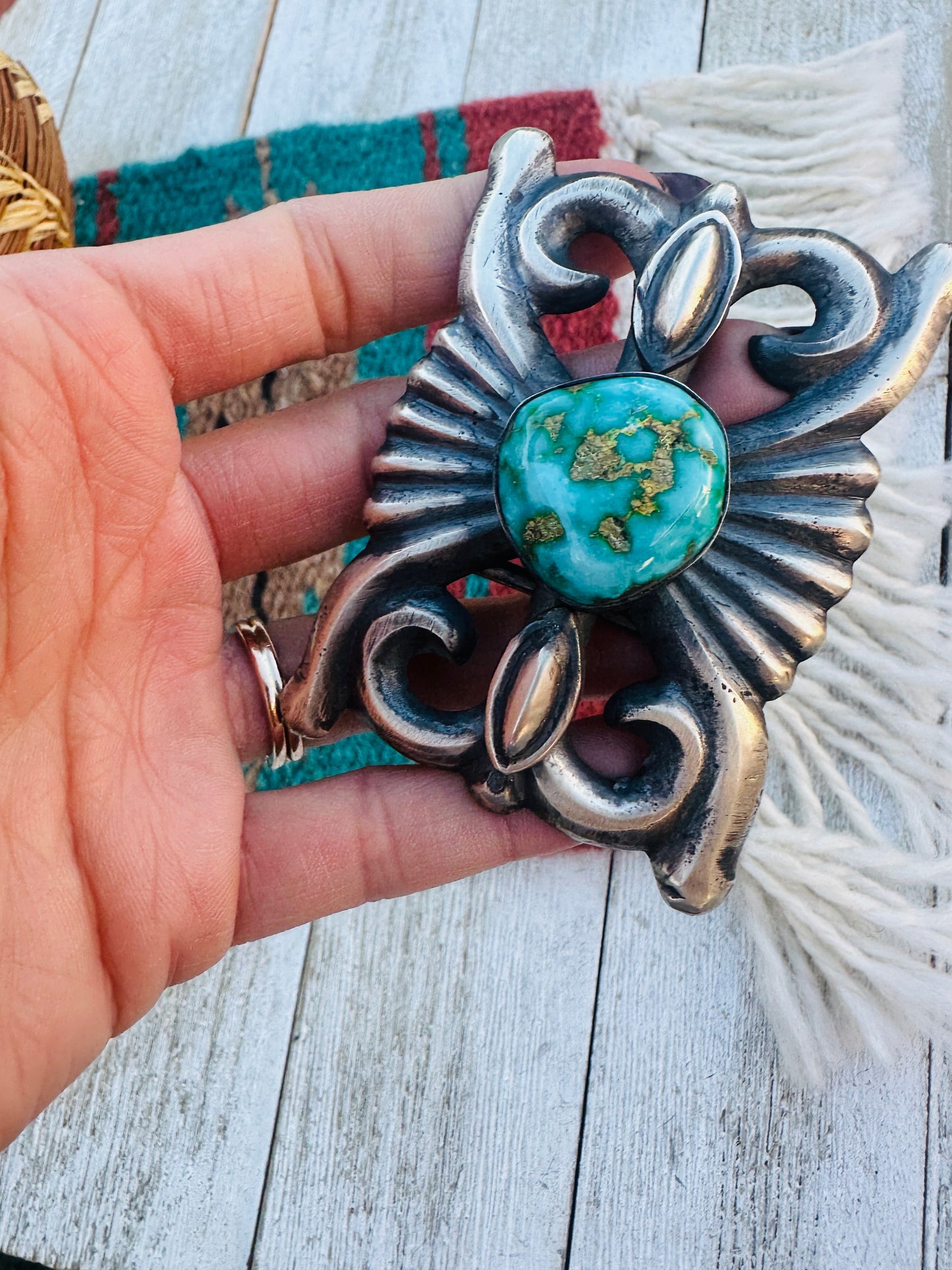 Handcrafted Turquoise & Sterling Silver Belt Buckle by Chimney Butte
